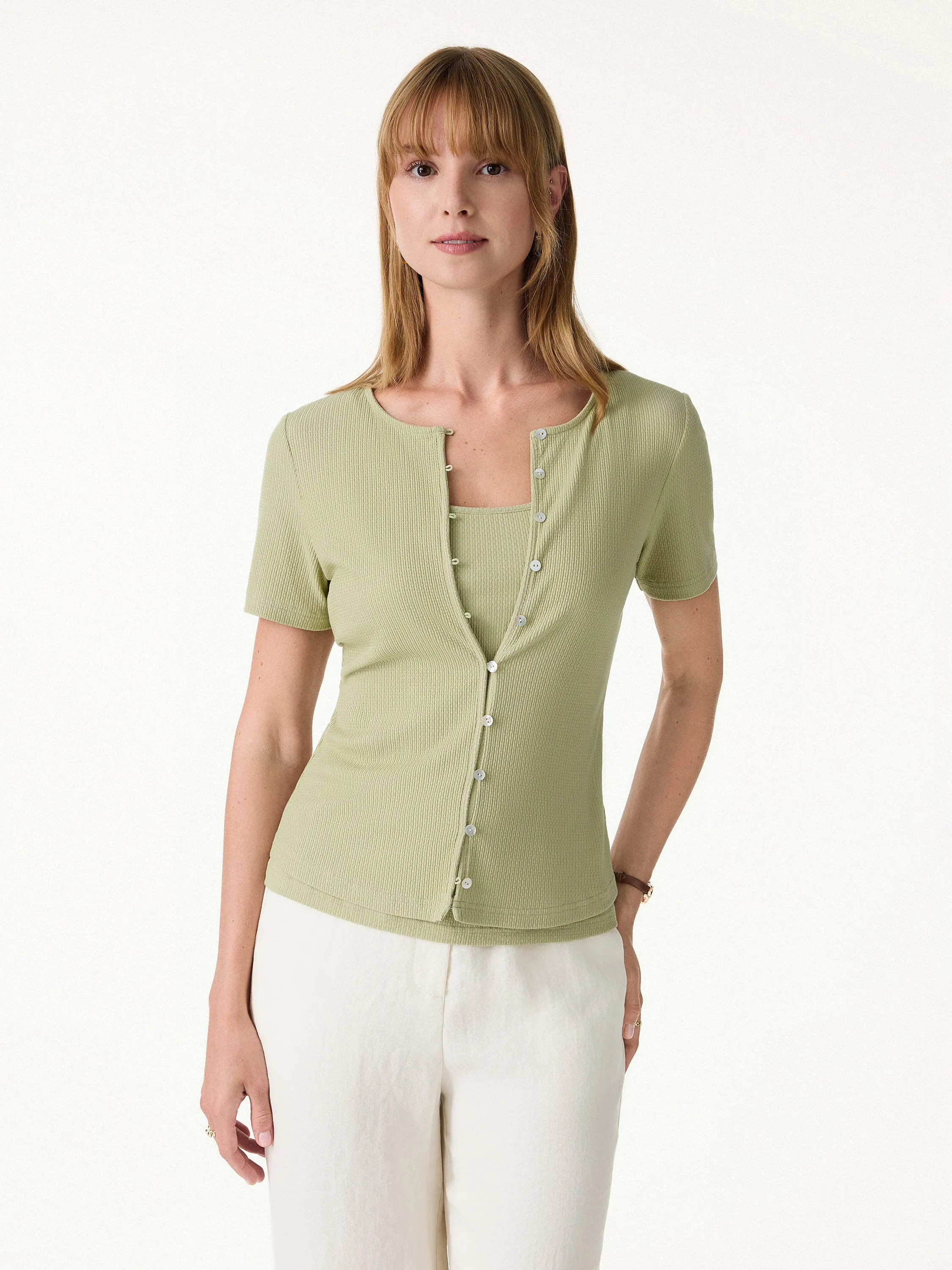 2Pcs Set Button-Front Cardigan & U-Neck Bra Tank sold by OGLmove product image thumbnail 5