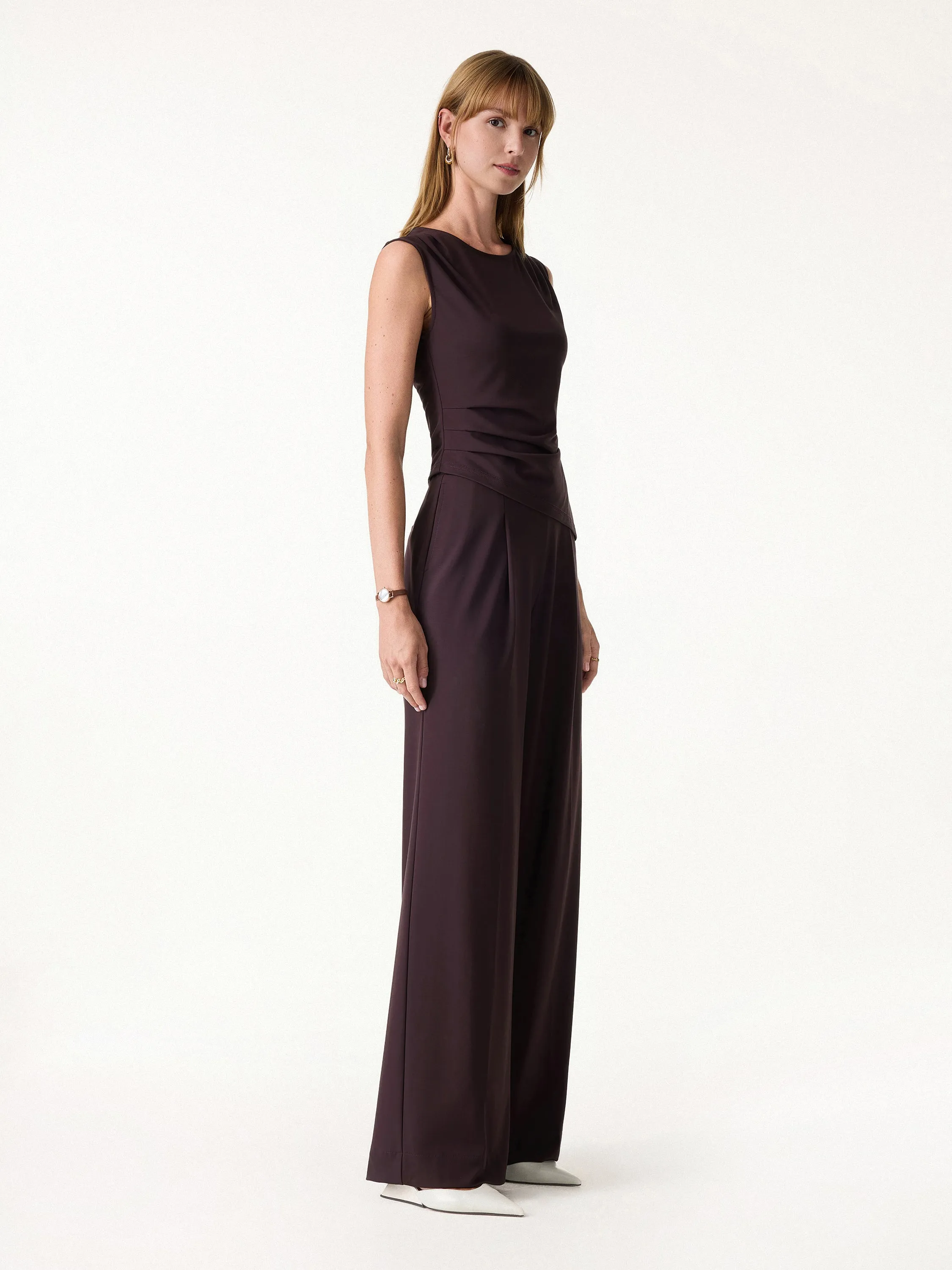 2Pcs Set Tucked Asymmetrical Hem Top & High Rise Wide Leg Pant sold by OGLmove product image thumbnail 5