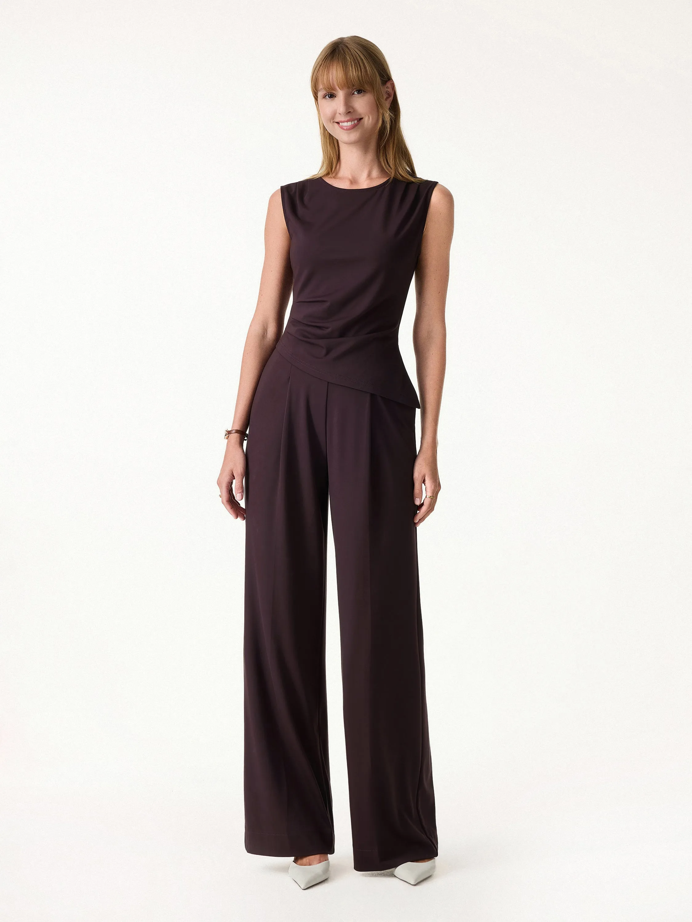 2Pcs Set Tucked Asymmetrical Hem Top & High Rise Wide Leg Pant sold by OGLmove