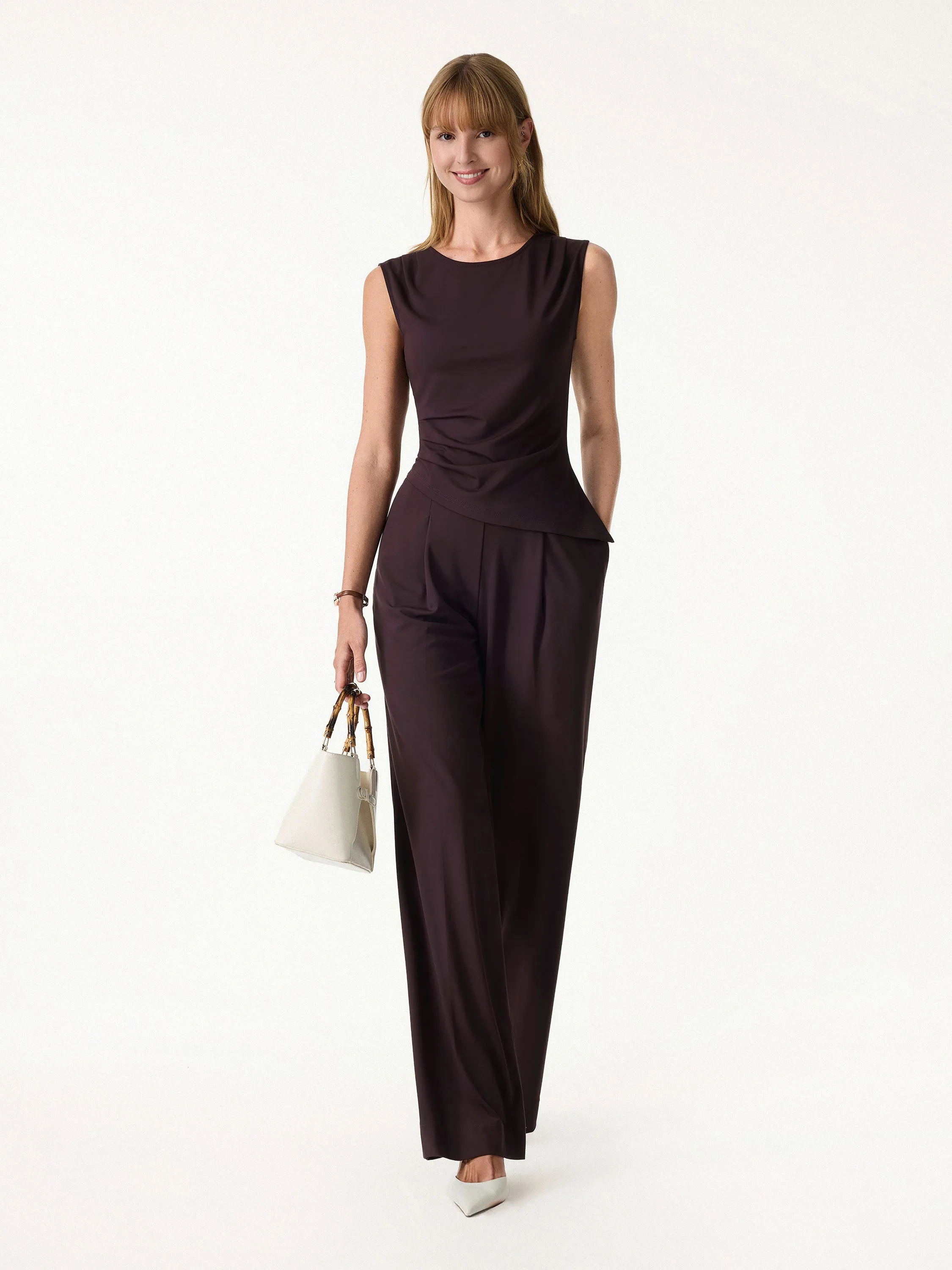 2Pcs Set Tucked Asymmetrical Hem Top & High Rise Wide Leg Pant sold by OGLmove product image thumbnail 3