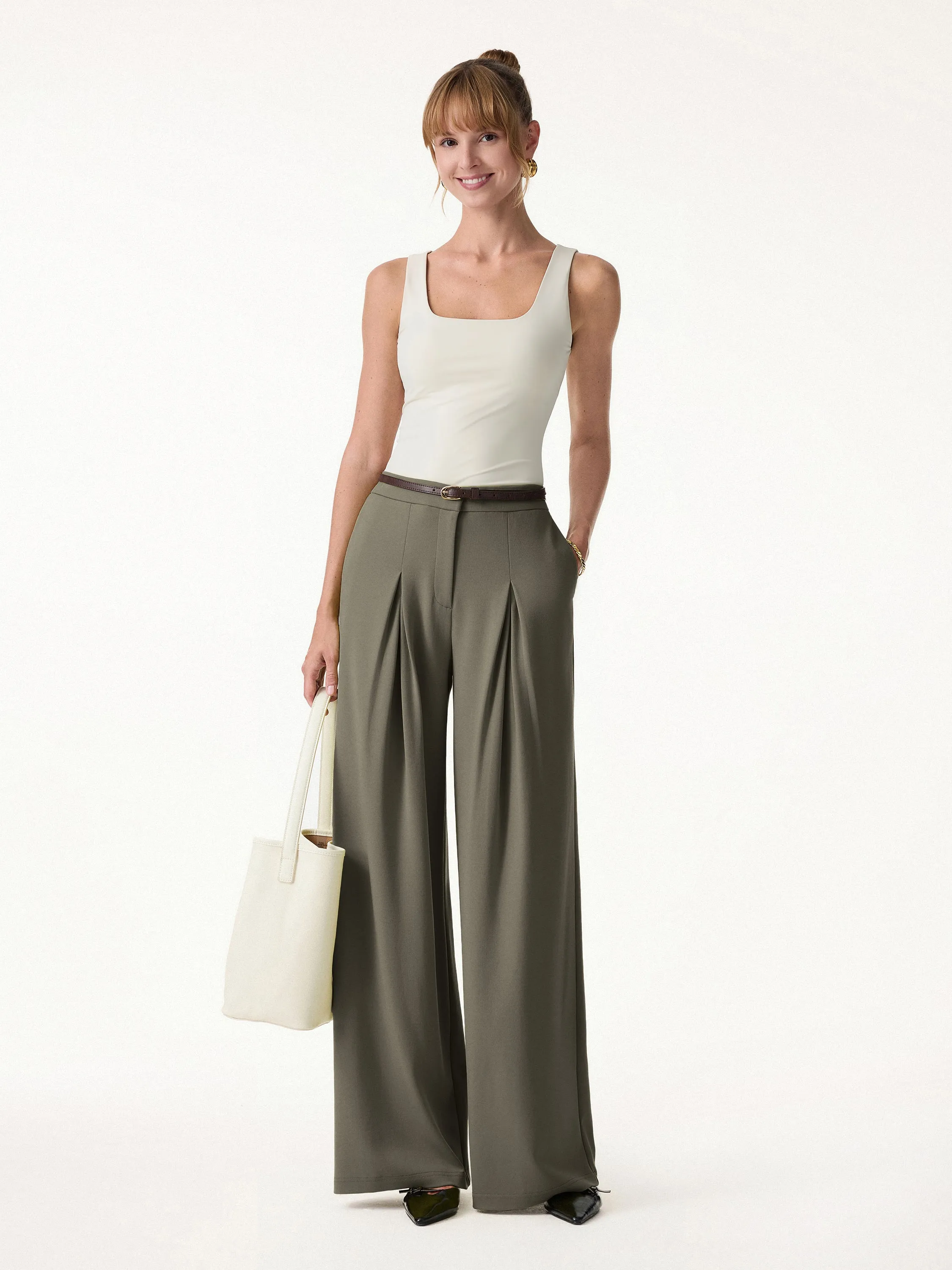 Modal Blend Drapey High Rise Wide Leg Pants sold by OGLmove product image thumbnail 3