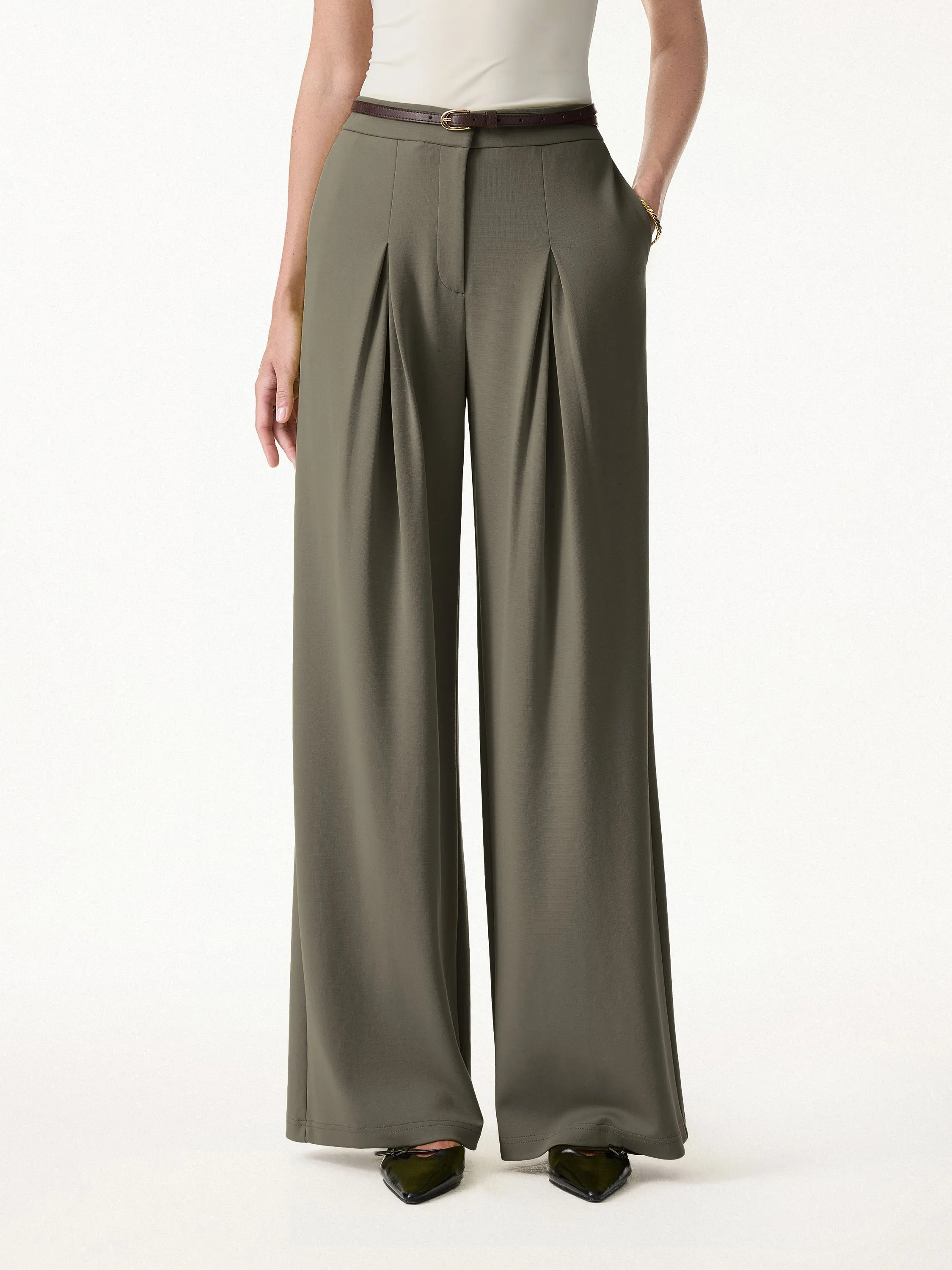 Modal Blend Drapey High Rise Wide Leg Pants sold by OGLmove product image thumbnail 4