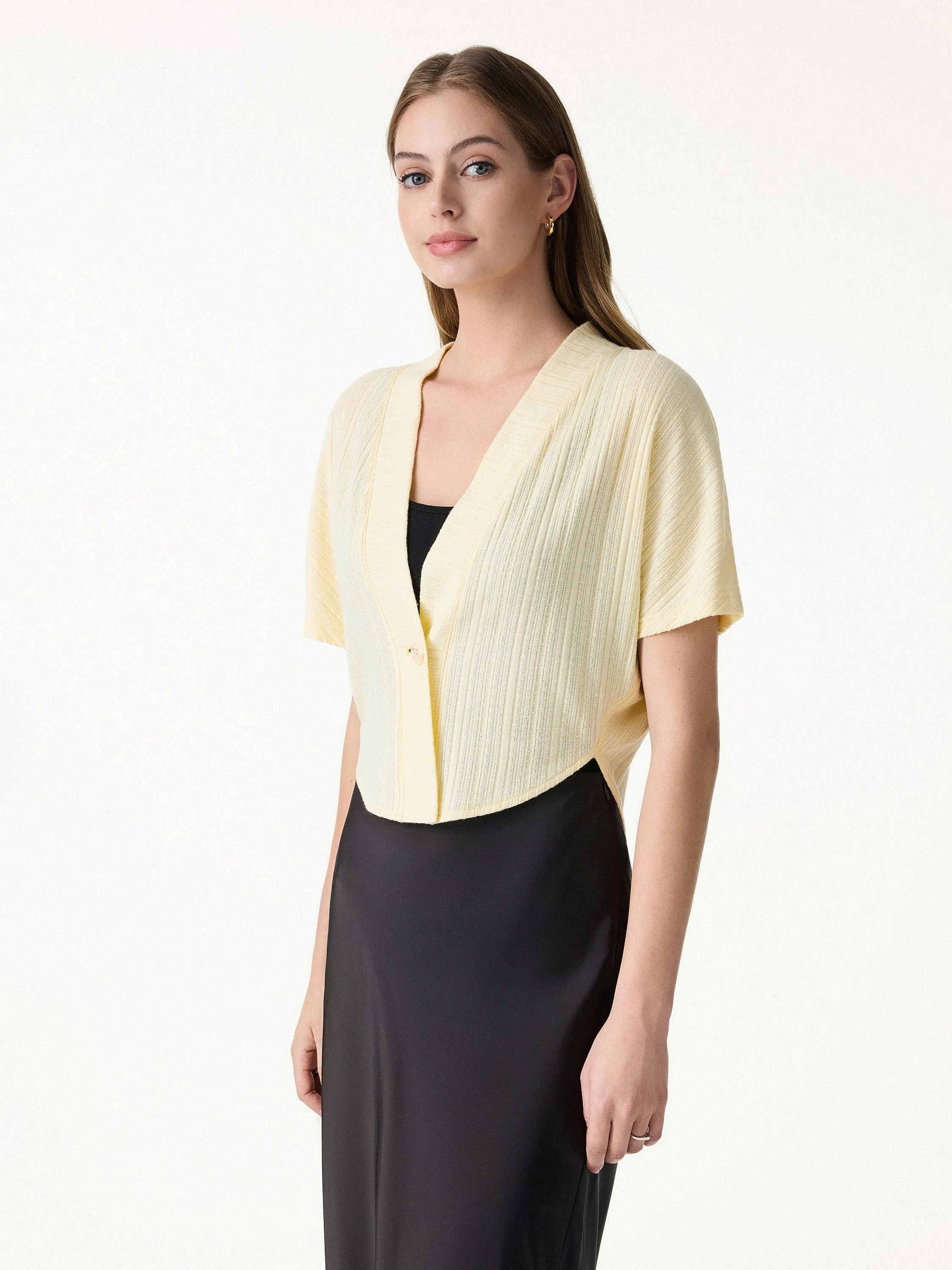 Pointelle Kimono Cropped One-Button Cardigan sold by OGLmove product image thumbnail 5