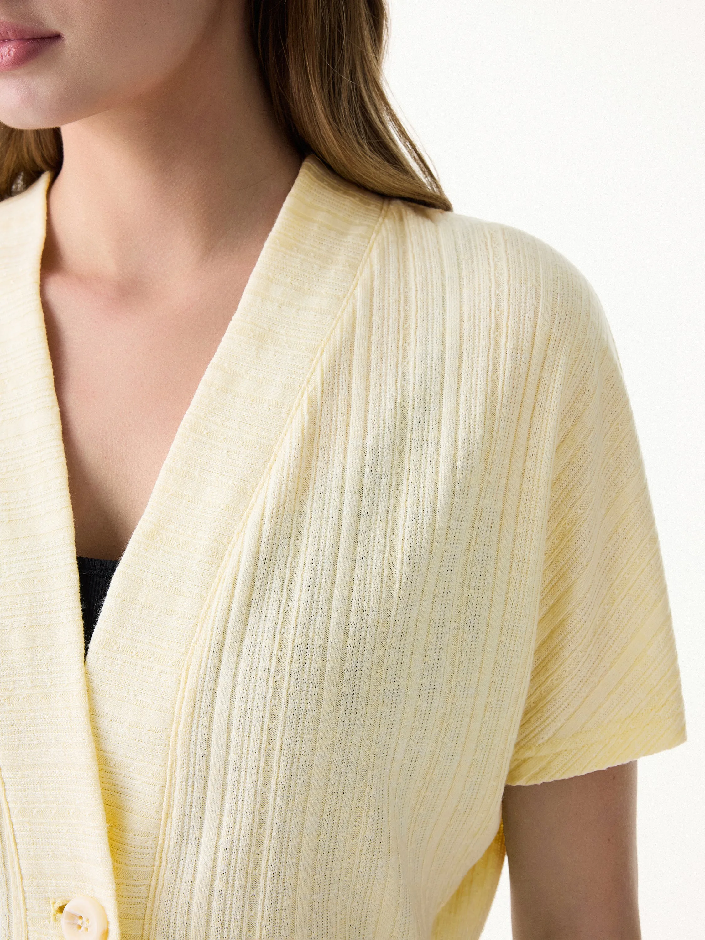 Pointelle Kimono Cropped One-Button Cardigan sold by OGLmove product image thumbnail 2