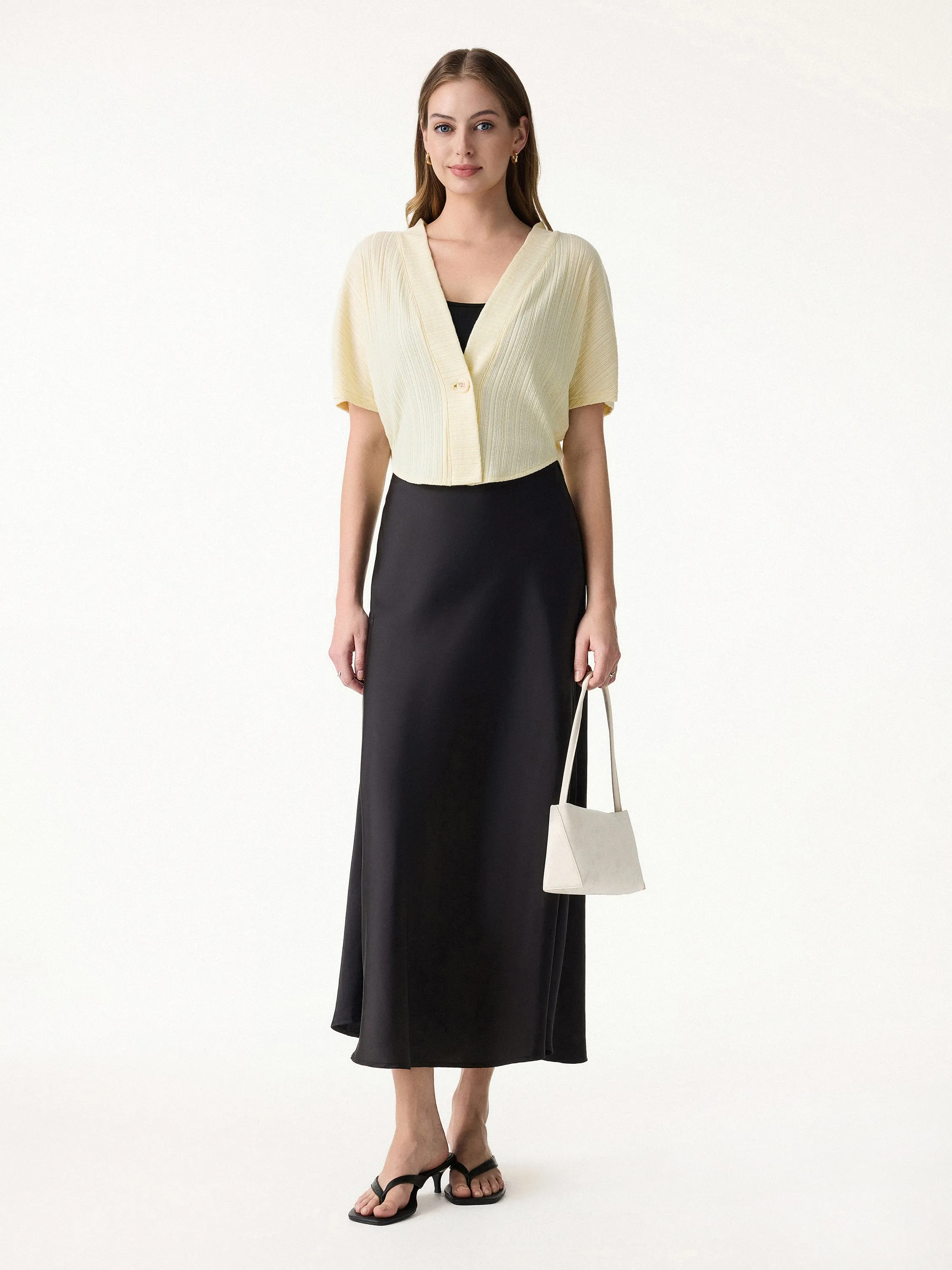Pointelle Kimono Cropped One-Button Cardigan sold by OGLmove product image thumbnail 3