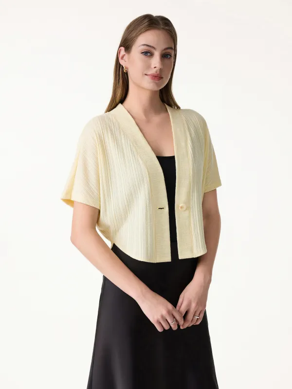 Pointelle Kimono Cropped One-Button Cardigan made by OGLmove