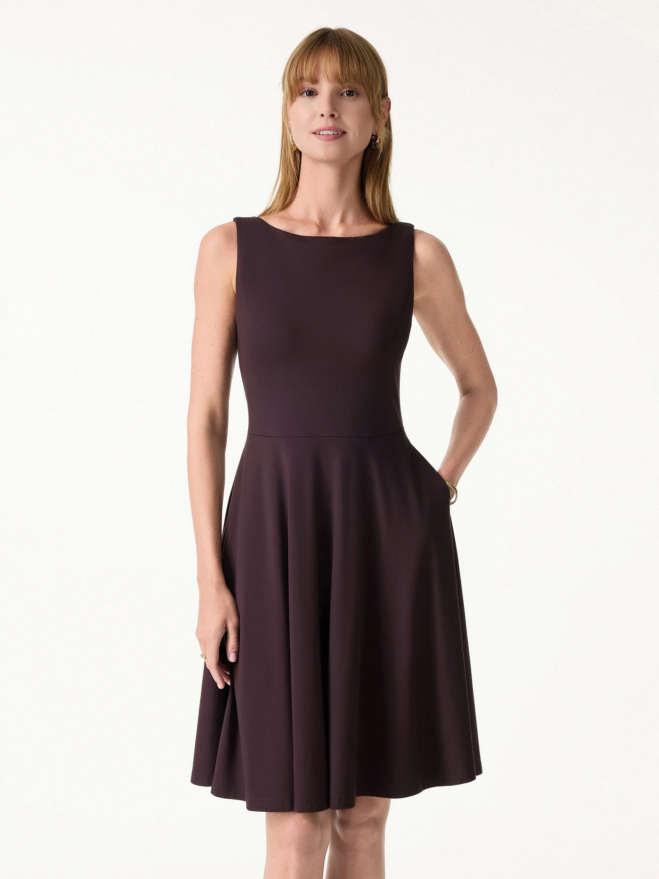 Stretchy Boatneck Fit-and-Flare Mini Bra Dress with Pockets sold by OGLmove product image thumbnail 3