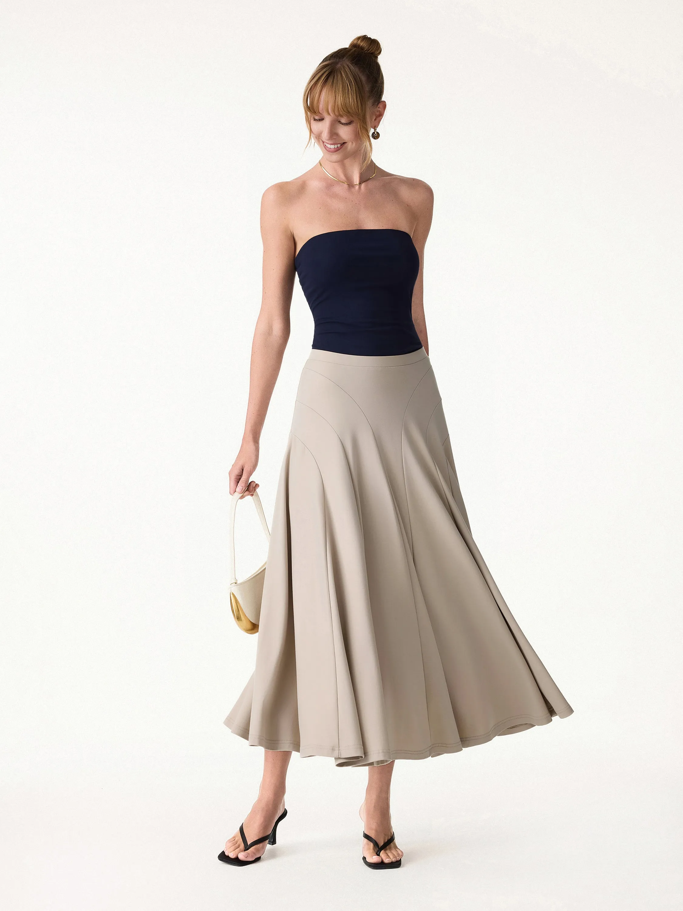 Flowy Drapey Mid Rise Midi Skirt sold by OGLmove product image thumbnail 2