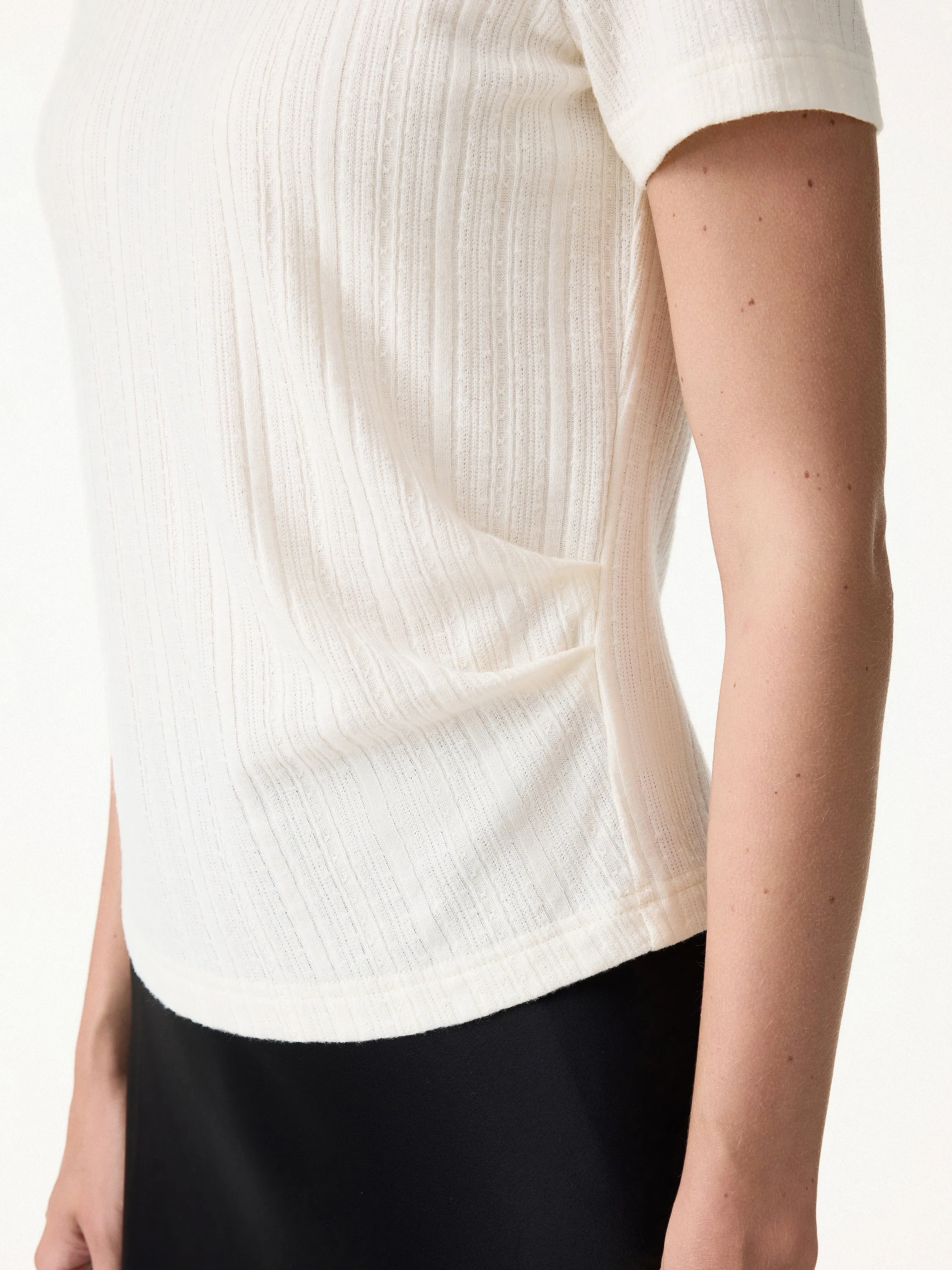 Pointelle Tucked Short Sleeve Summer Tee sold by OGLmove product image thumbnail 5
