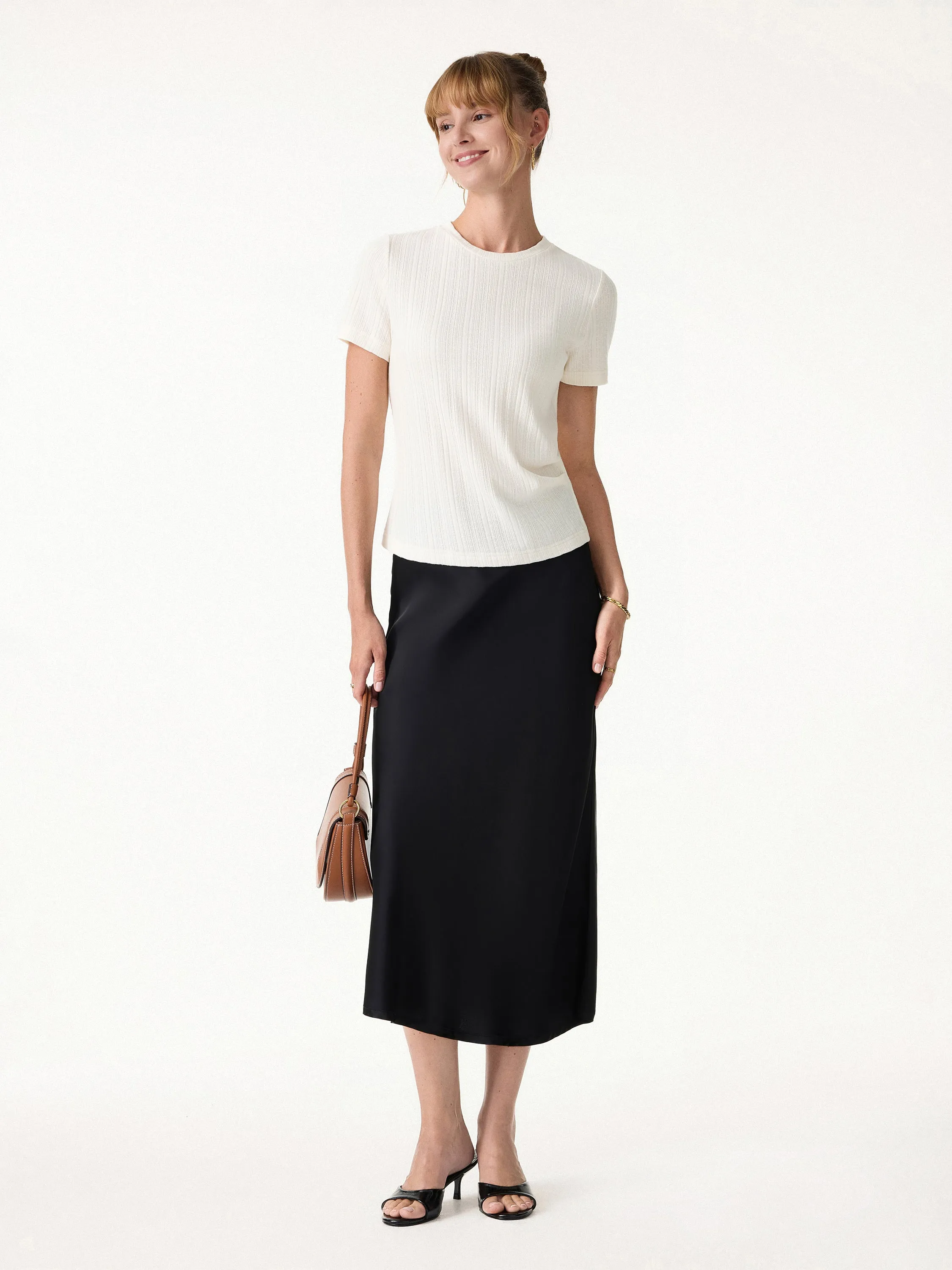 Pointelle Tucked Short Sleeve Summer Tee sold by OGLmove product image thumbnail 4