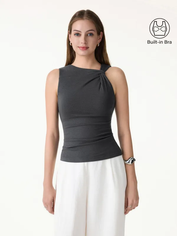 Sweat-Wicking Asymmetrical Neck Knotted Bra Tank made by OGLmove