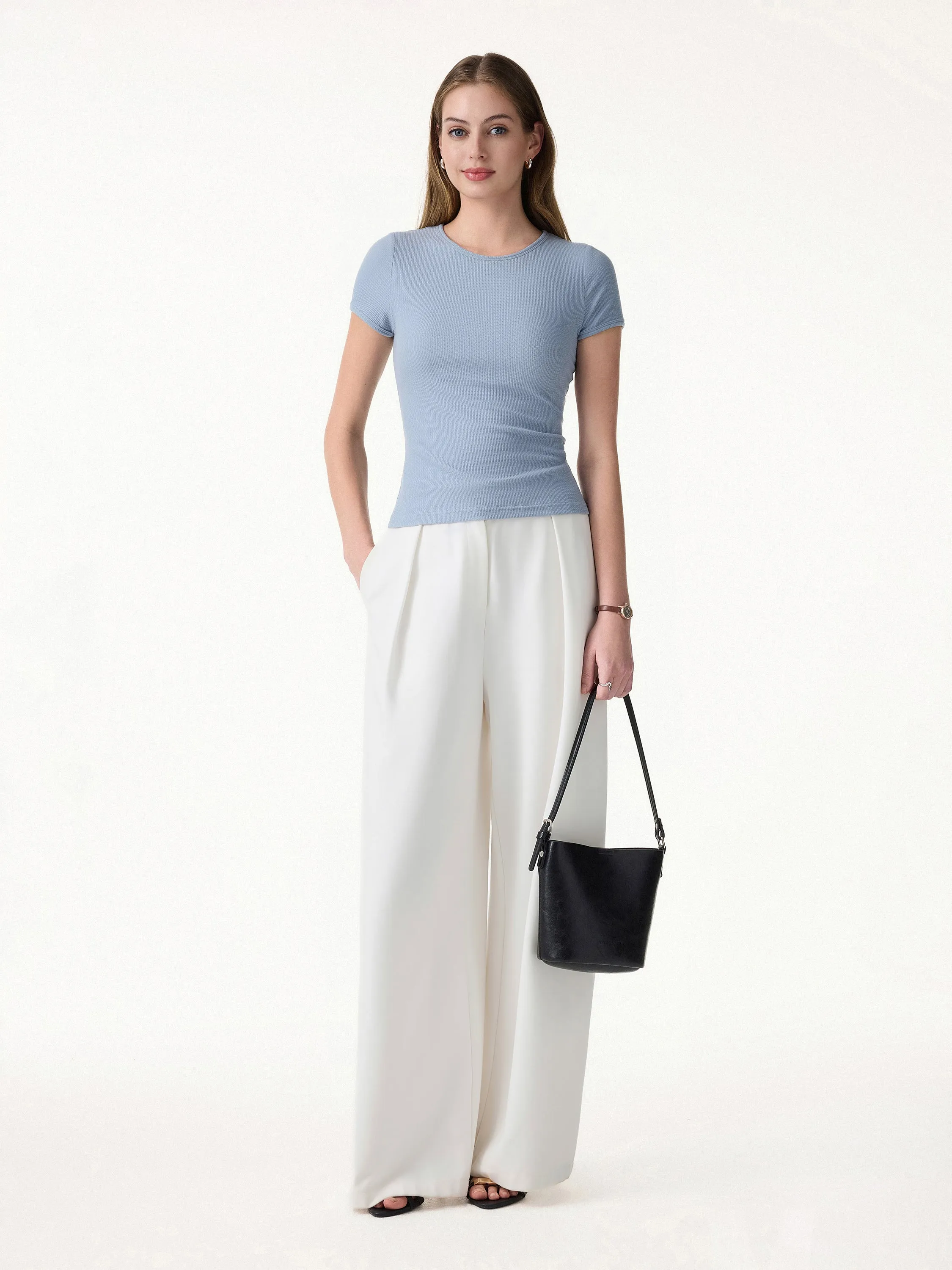Pointelle Essential Round Neck Short Sleeve Bra Tee sold by OGLmove product image thumbnail 4