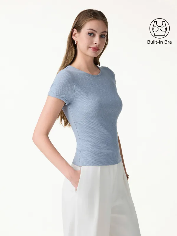 Pointelle Essential Round Neck Short Sleeve Bra Tee made by OGLmove