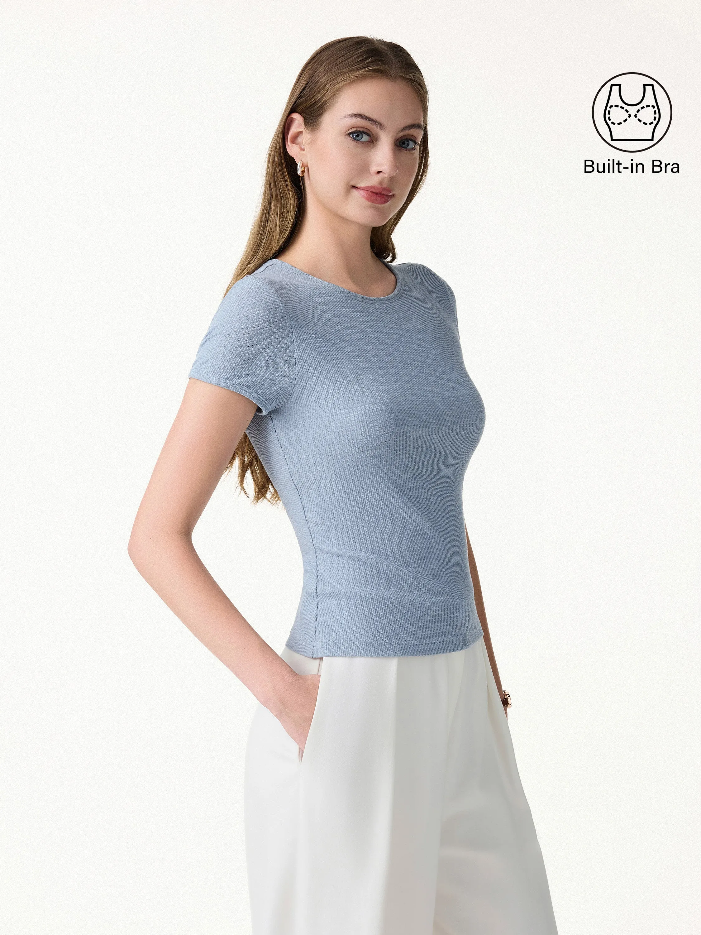 Pointelle Essential Round Neck Short Sleeve Bra Tee sold by OGLmove