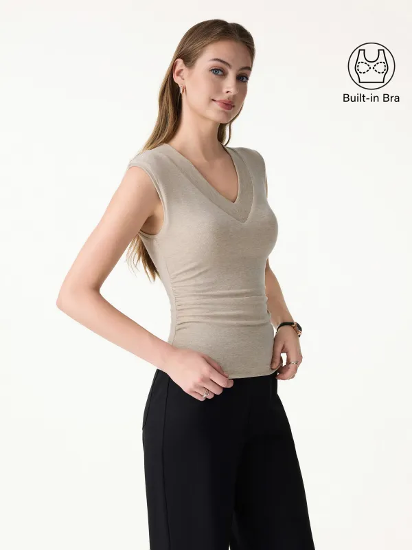 Sweat-Wicking V-Neck Wide Shoulder Ruched Bra Top made by OGLmove