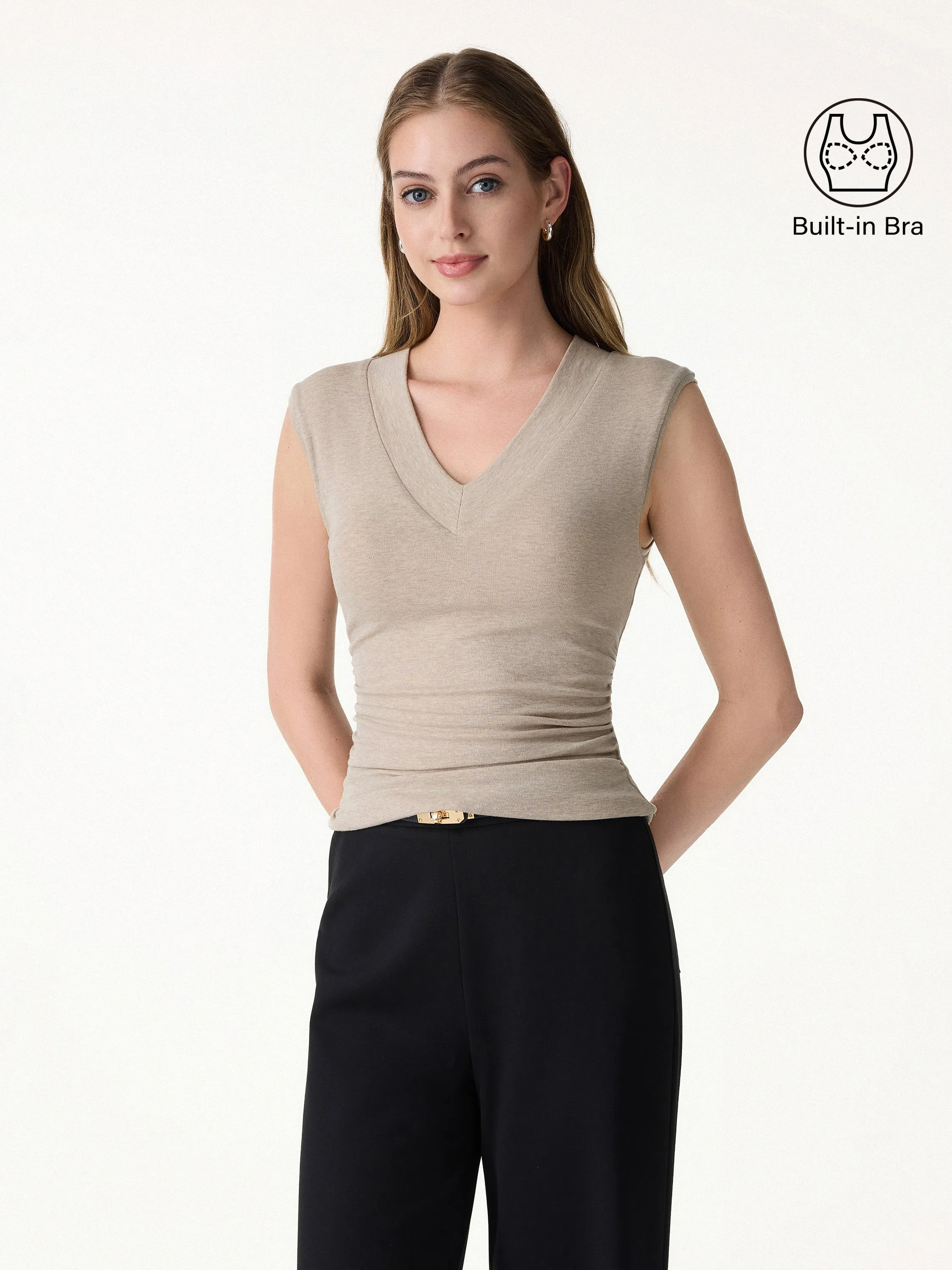 Sweat-Wicking V-Neck Wide Shoulder Ruched Bra Top sold by OGLmove product image thumbnail 4