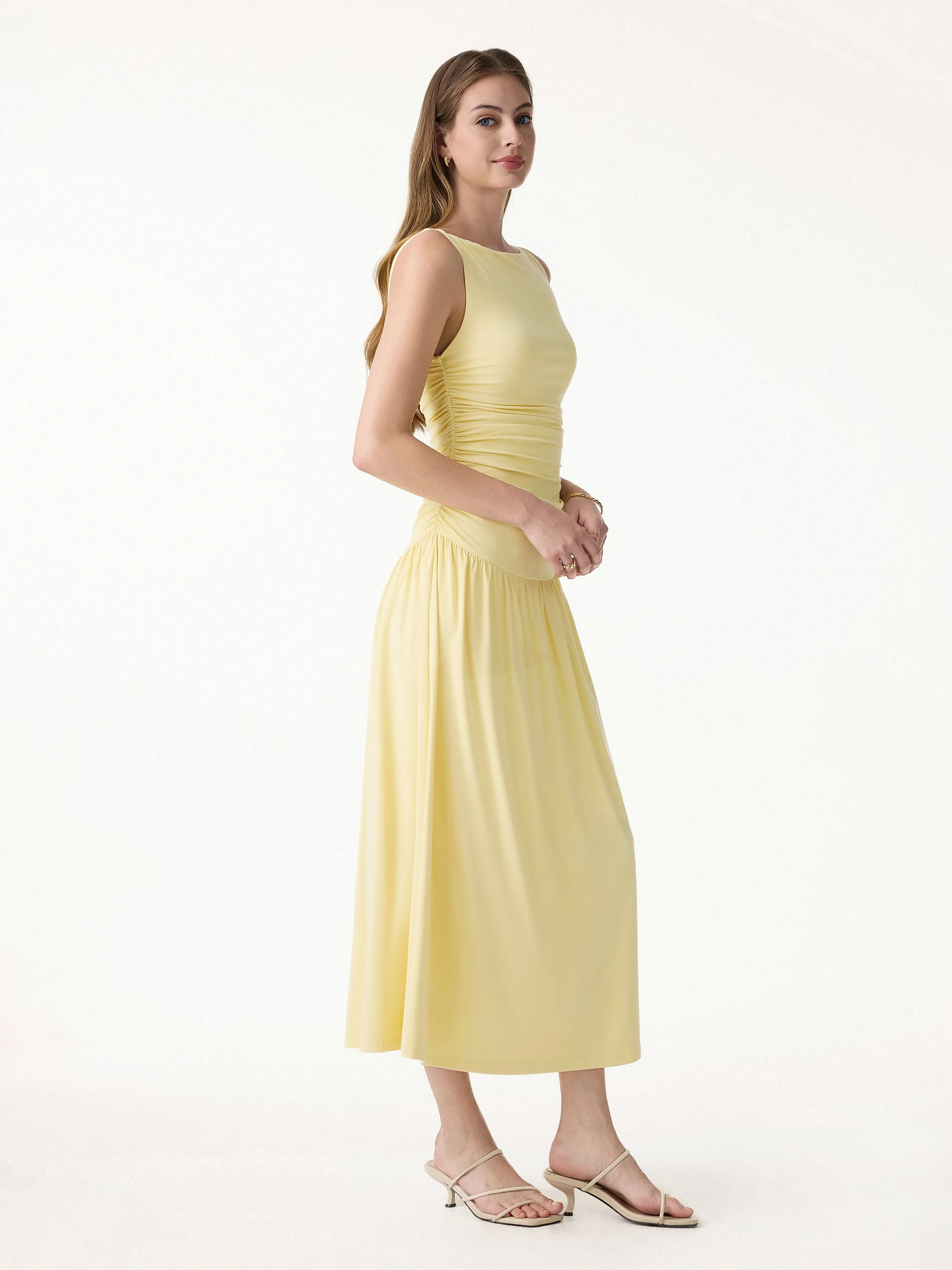 SkinKiss Cooling Boatneck Ruched Midi Bra Dress sold by OGLmove product image thumbnail 4