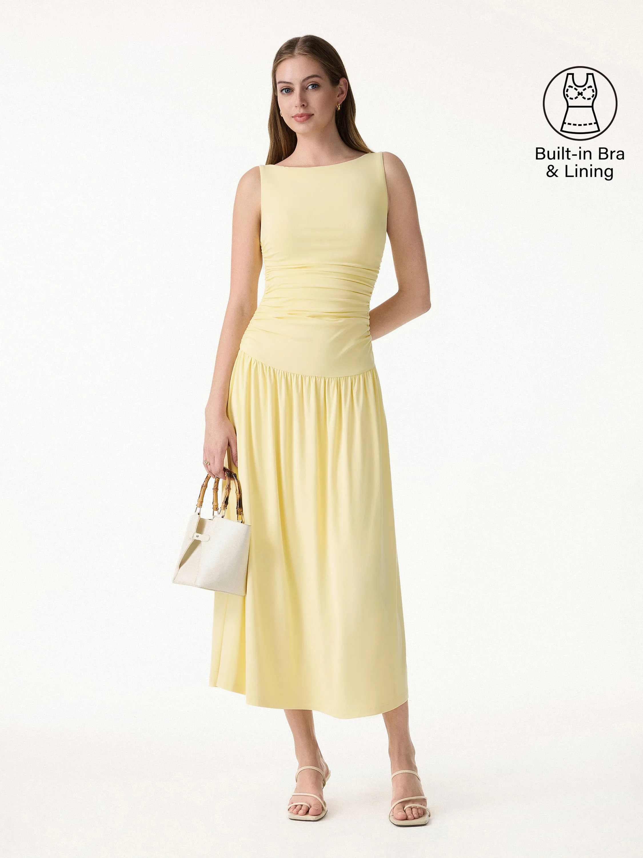 SkinKiss Cooling Boatneck Ruched Midi Bra Dress sold by OGLmove product image thumbnail 3