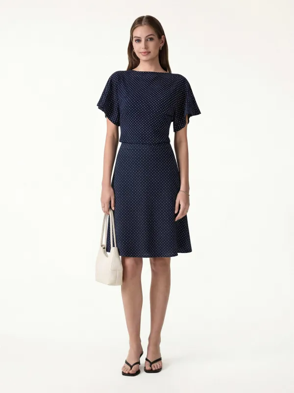 2Pcs Set Boatneck Flutter Sleeves Polka Dot Top & A-Line Flare Skirt made by OGLmove