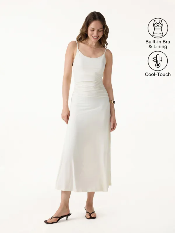 Cooling Lyocell Adjustable Spaghetti Strap Ruched Maxi Bra Dress made by OGLmove