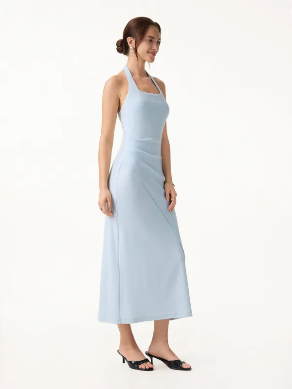 Cotton Lyocell Halter Square Neck Tucked Maxi Dress made by OGLmove