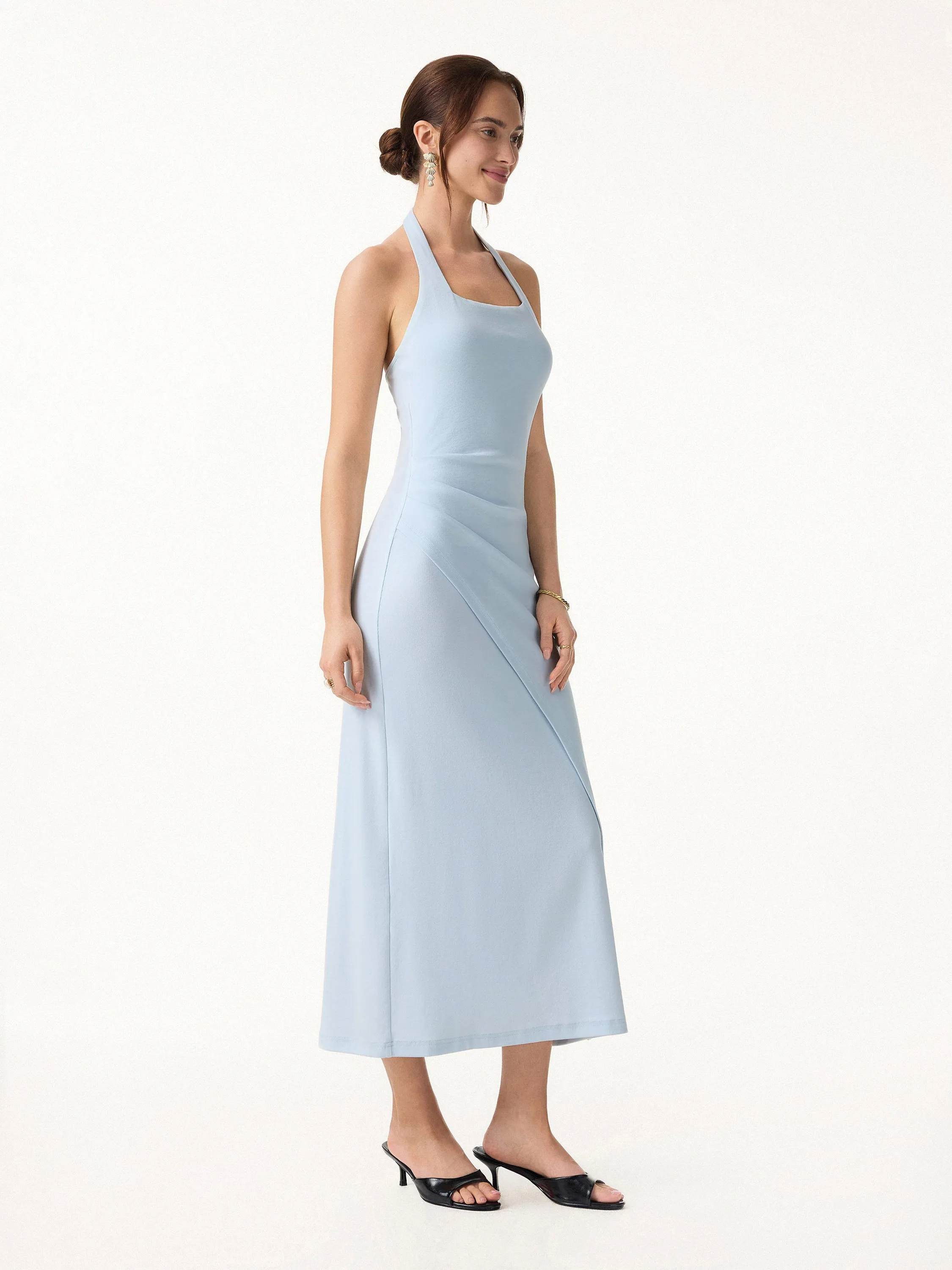 Cotton Lyocell Halter Square Neck Tucked Maxi Dress sold by OGLmove