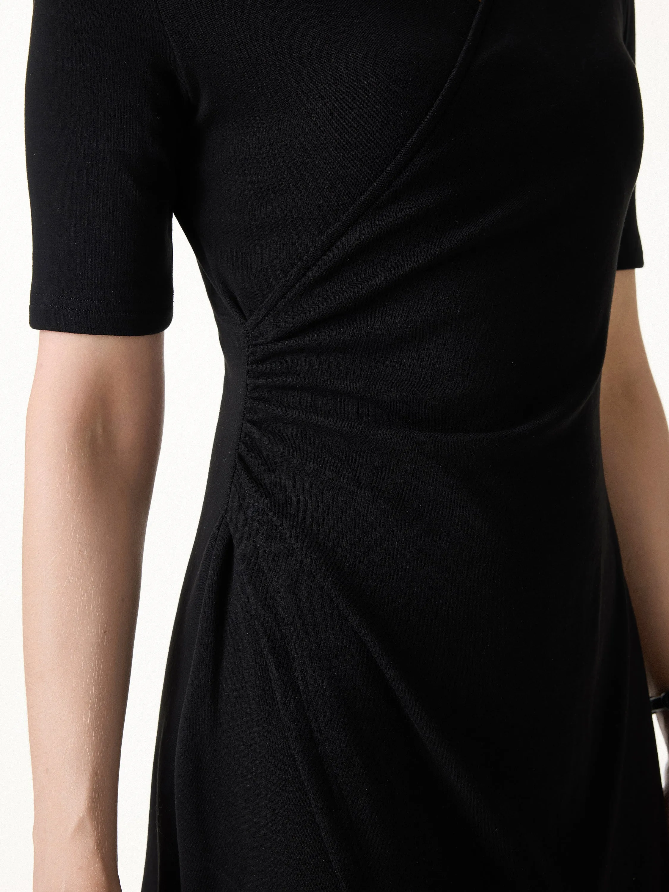 Cotton Lyocell Surplice Ruched Fit-and-Flare Mini Dress sold by OGLmove product image thumbnail 2
