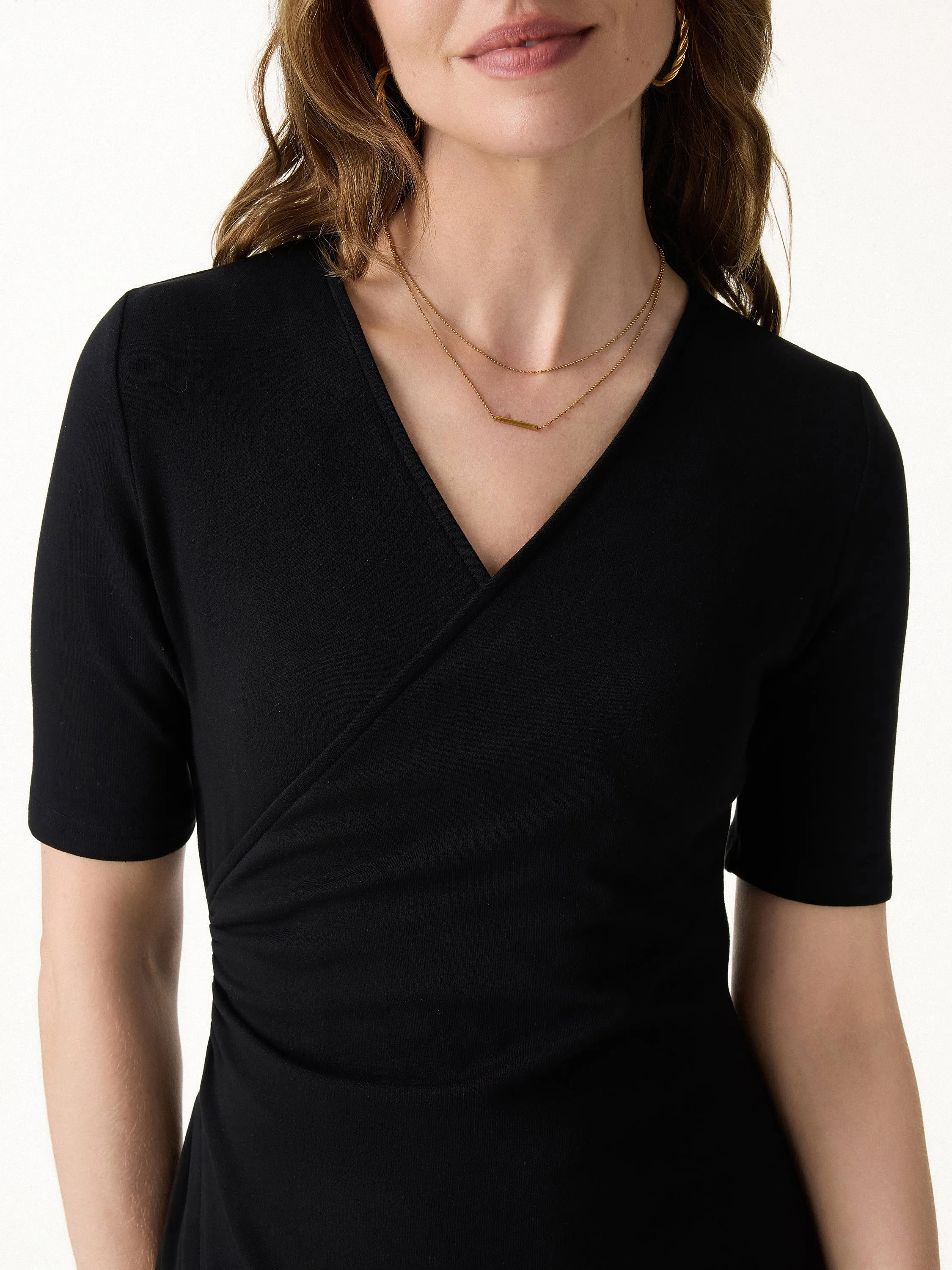 Cotton Lyocell Surplice Ruched Fit-and-Flare Mini Dress sold by OGLmove product image thumbnail 5