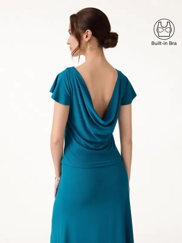 SkinKiss Boatneck Cowl Back Flutter Sleeve Bra Top made by OGLmove