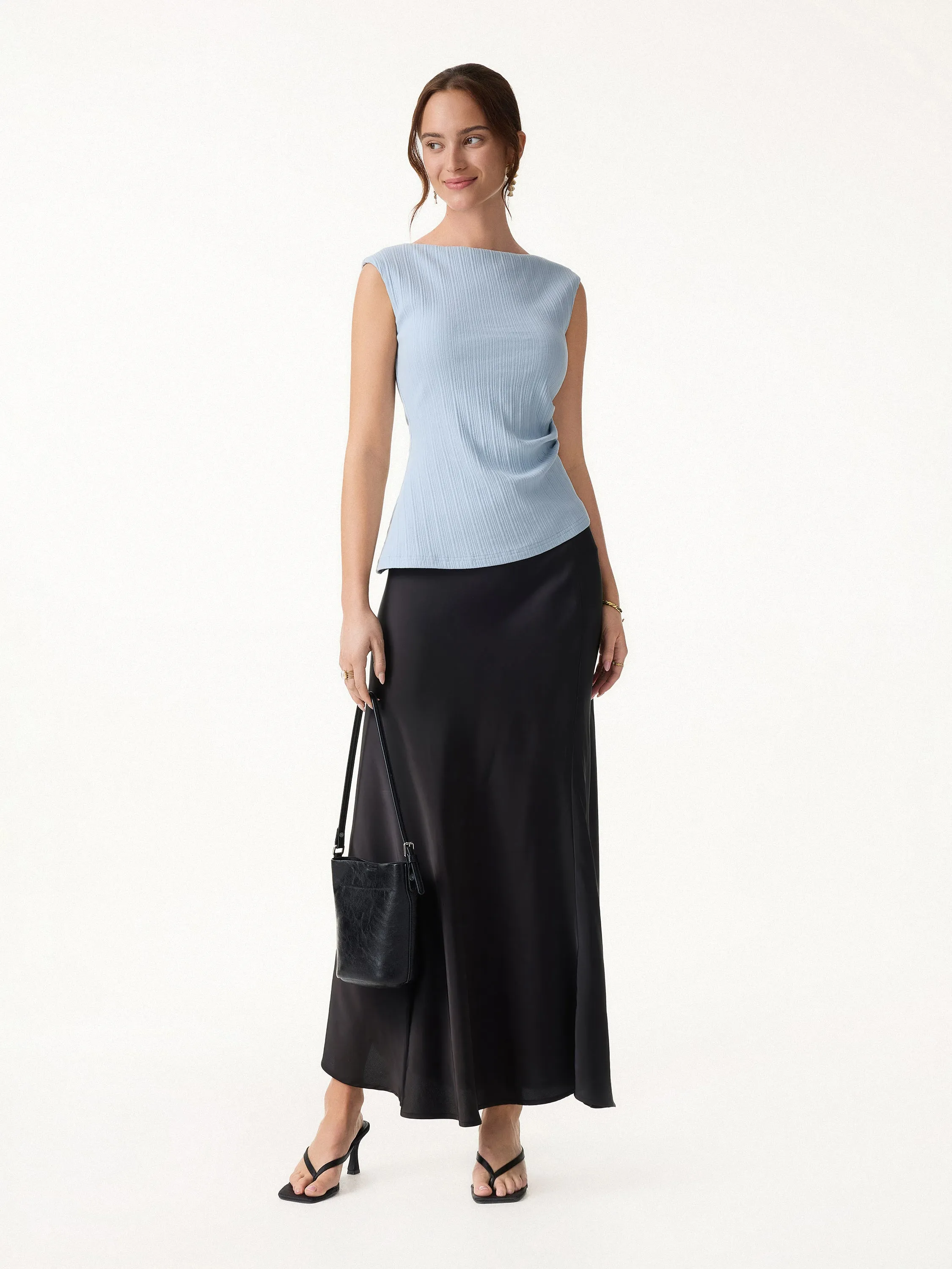 Stretch Cotton Tucked Asymmetrical Hem Bra Top sold by OGLmove product image thumbnail 3