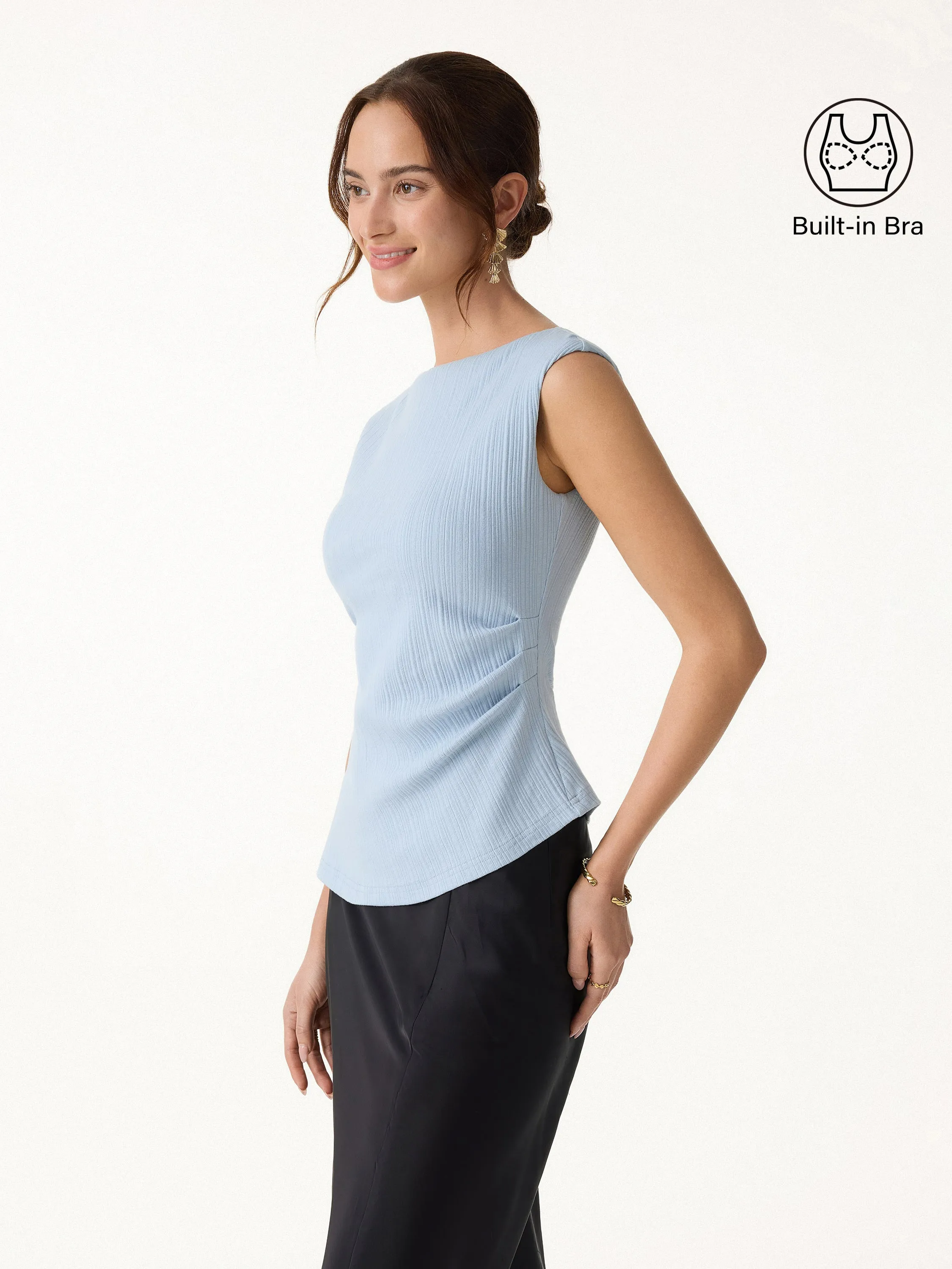 Stretch Cotton Tucked Asymmetrical Hem Bra Top sold by OGLmove product image thumbnail 5