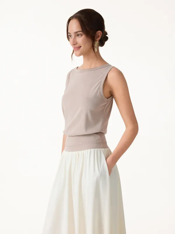 Cotton-Linen Blend Reversible Boatneck Low Back Top made by OGLmove