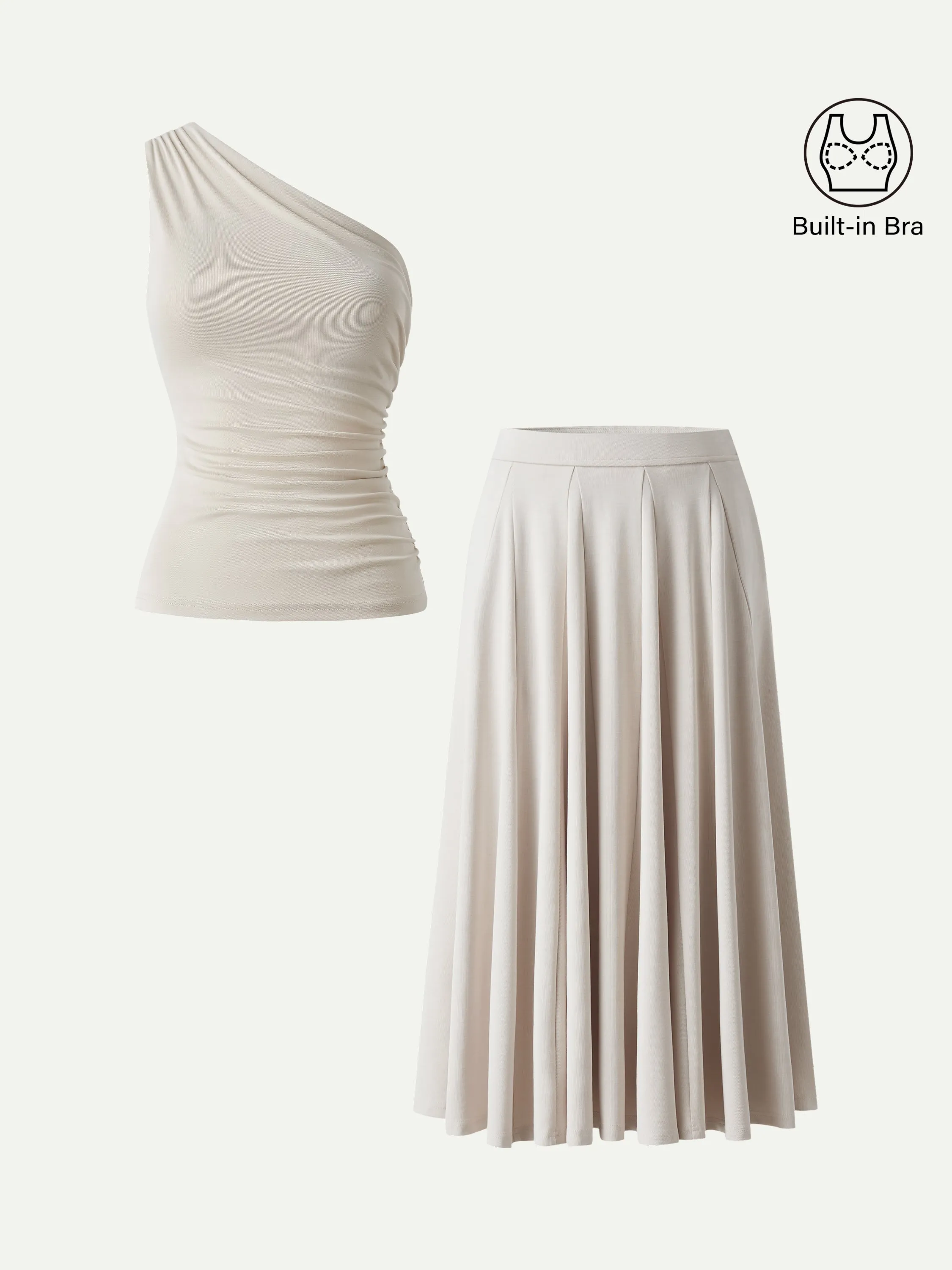 2Pcs Set One Shoulder Bra Tank & Volume Skirt with Pockets sold by OGLmove product image thumbnail 2