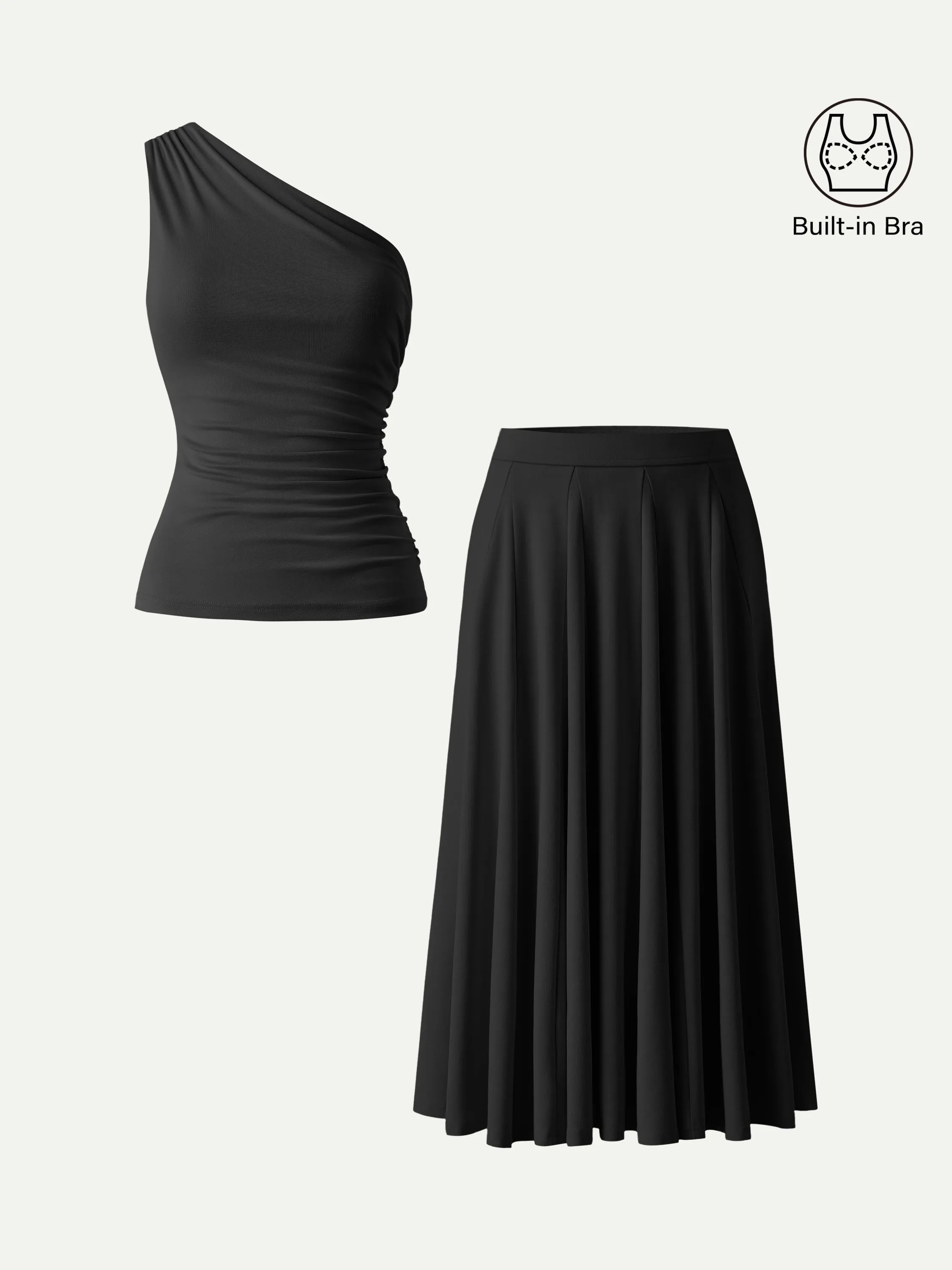 2Pcs Set One Shoulder Bra Tank & Volume Skirt with Pockets sold by OGLmove product image thumbnail 4