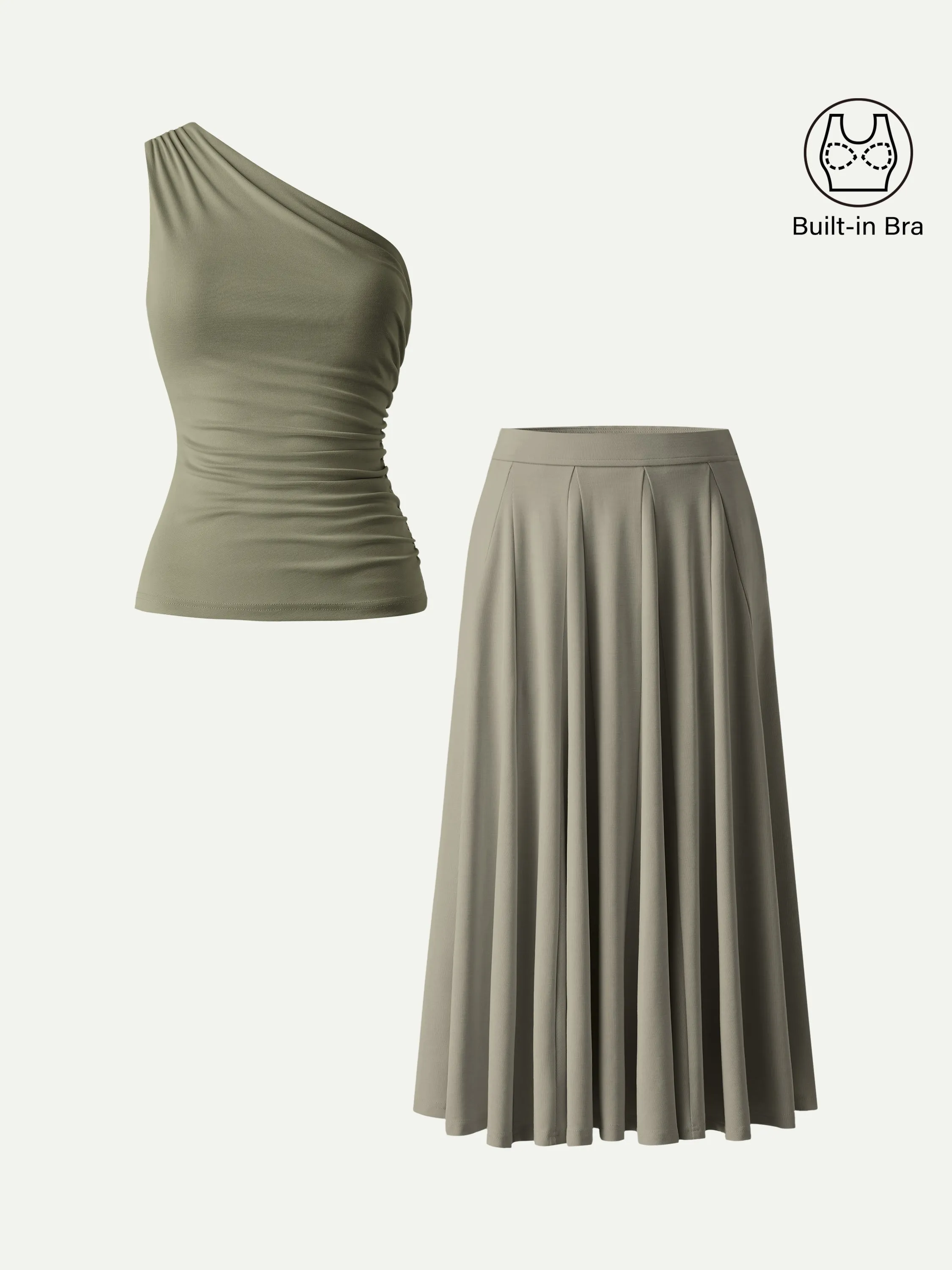 2Pcs Set One Shoulder Bra Tank & Volume Skirt with Pockets sold by OGLmove product image thumbnail 3