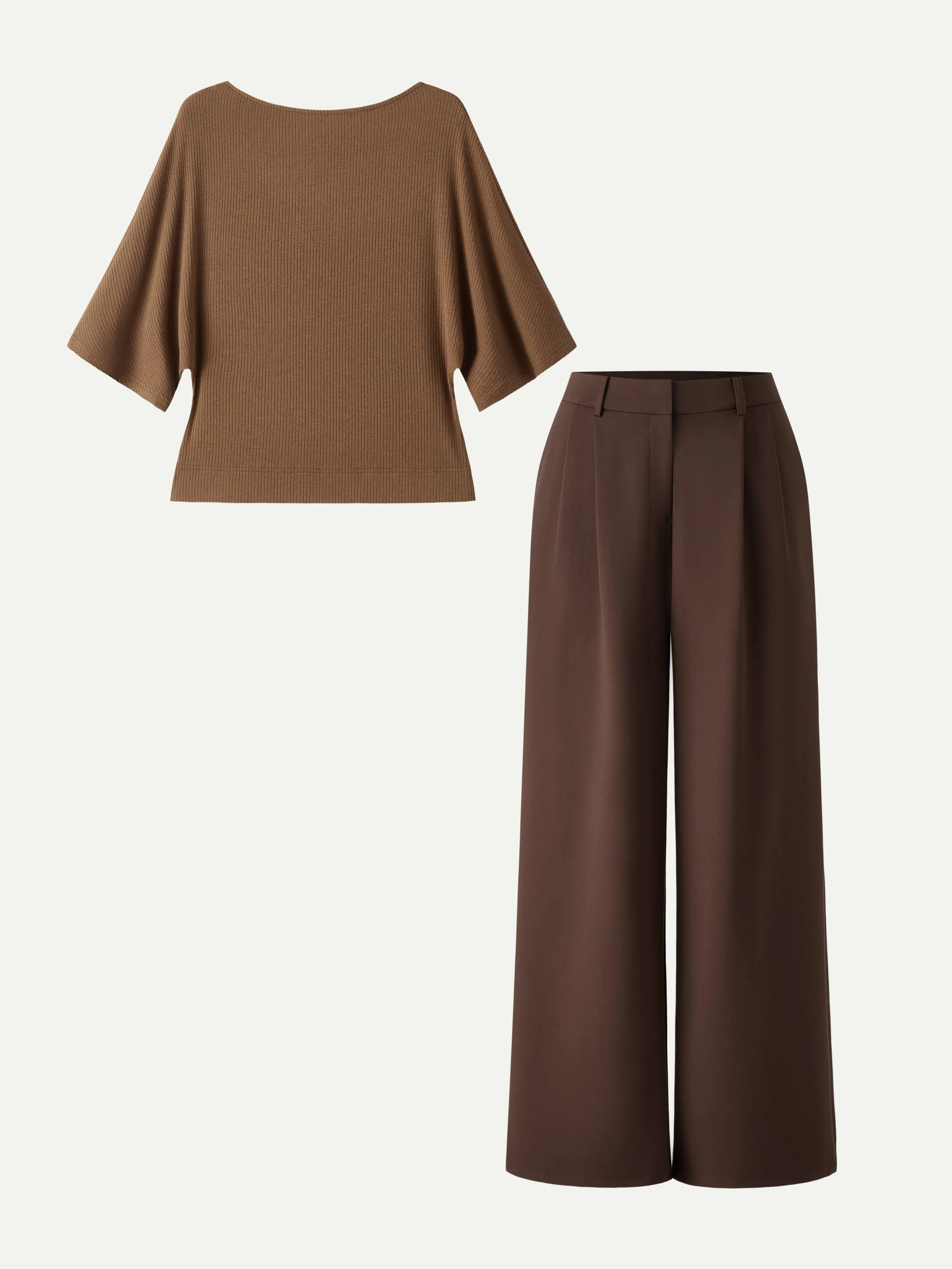 2Pcs Set Boatneck Relaxed Top & Wide Leg Pant with Pockets sold by OGLmove product image thumbnail 2