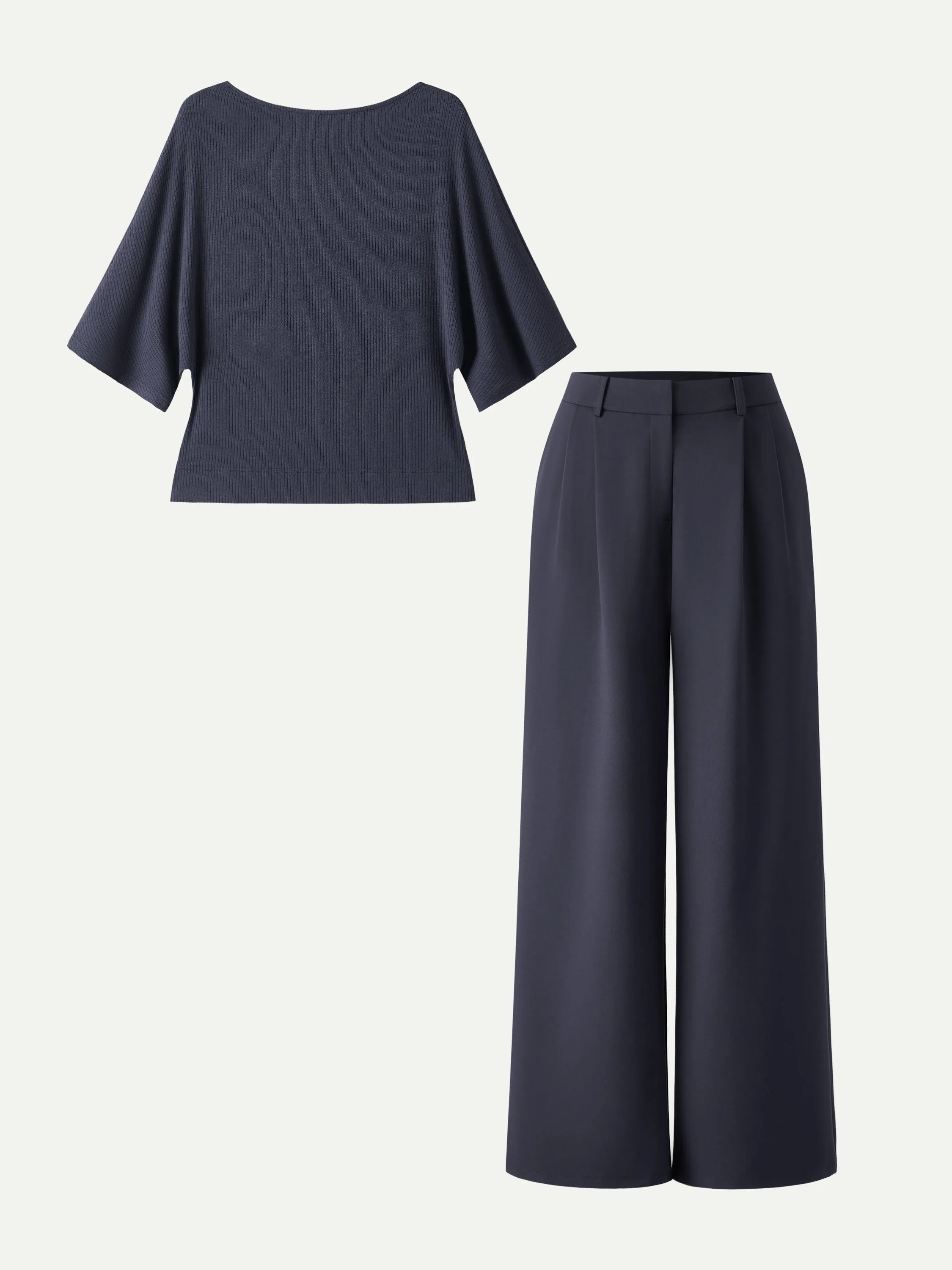 2Pcs Set Boatneck Relaxed Top & Wide Leg Pant with Pockets sold by OGLmove product image thumbnail 3