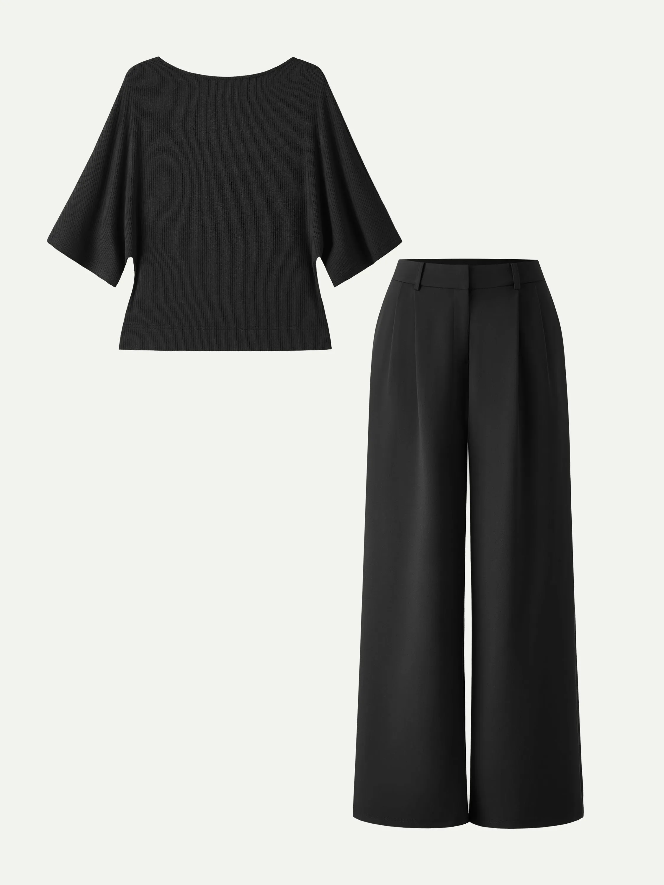 2Pcs Set Boatneck Relaxed Top & Wide Leg Pant with Pockets sold by OGLmove product image thumbnail 4