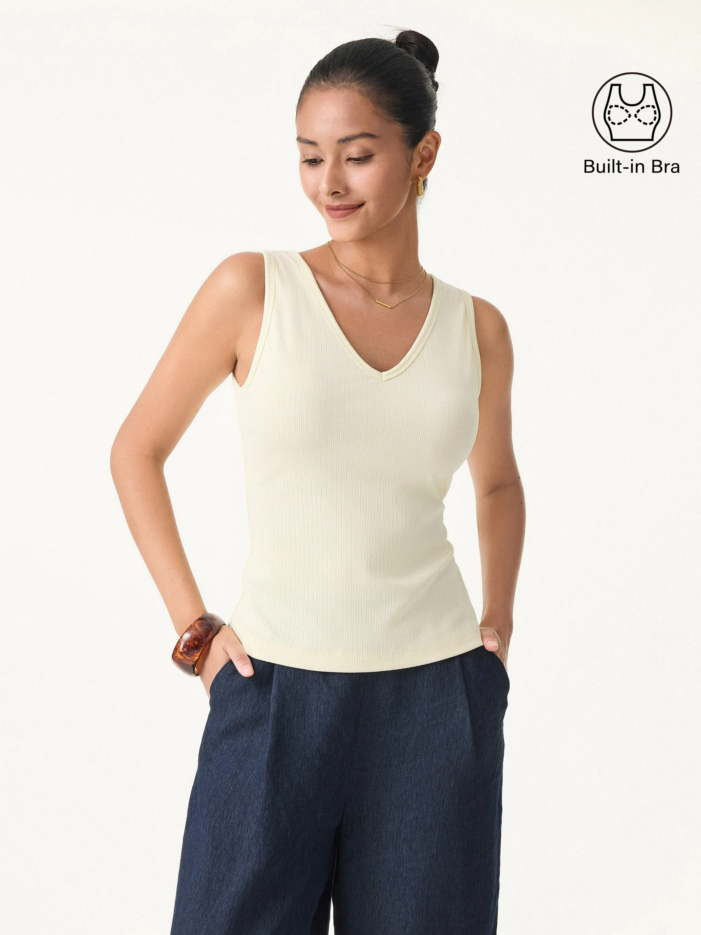 Pointelle V-neck Sleeveless Bra Tank sold by OGLmove product image thumbnail 3