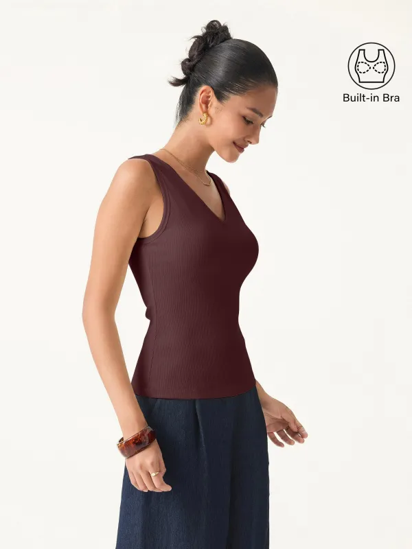 Pointelle V-neck Sleeveless Bra Tank made by OGLmove