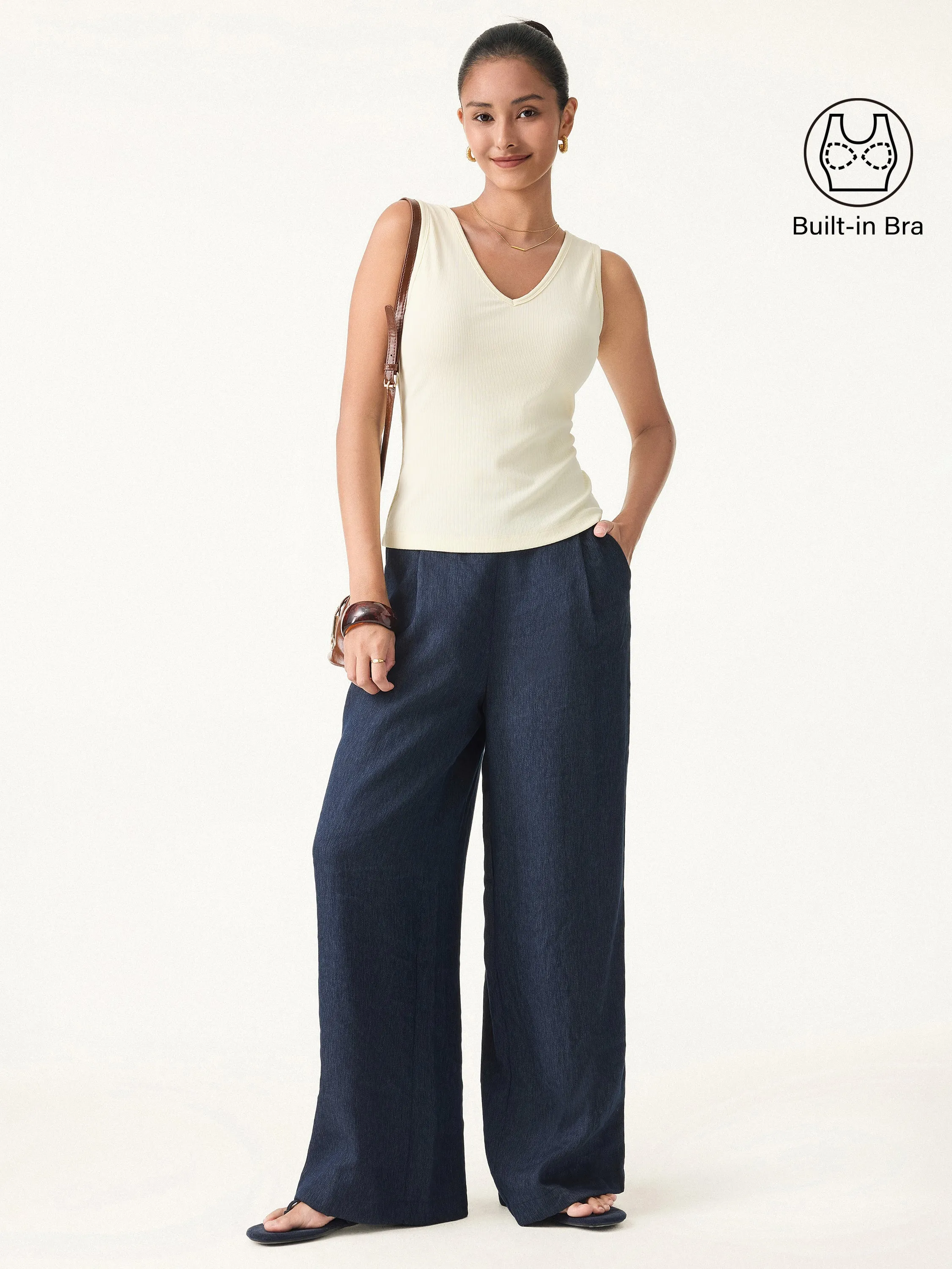 Pointelle V-neck Sleeveless Bra Tank sold by OGLmove product image thumbnail 5