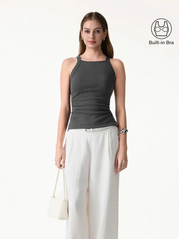 Square Neck Ruched Rib Bra Tank made by OGLmove