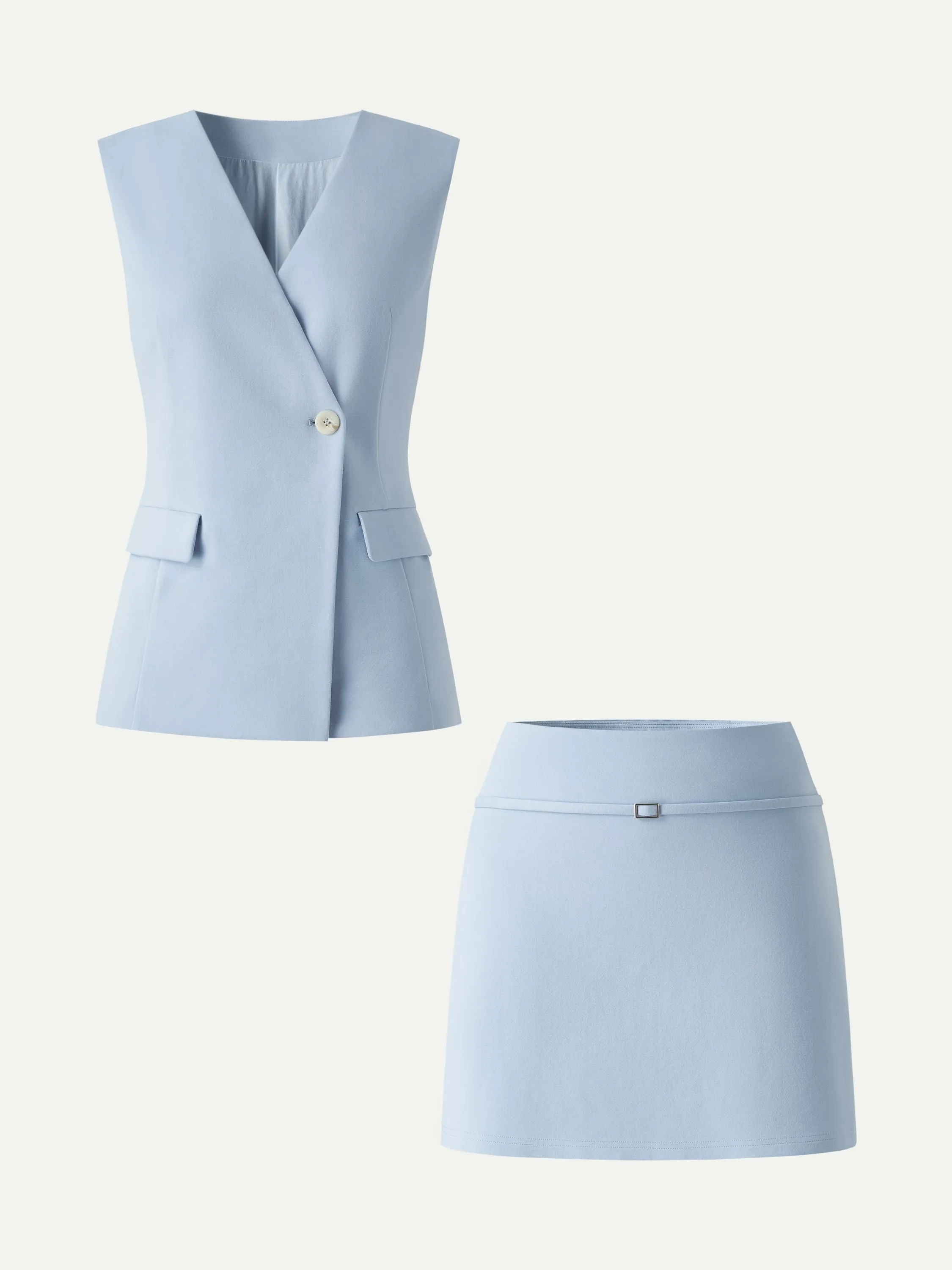 2Pcs Set V-Neck Waistcoat with Pockets & A-Line Mini Skort sold by OGLmove product image thumbnail 4