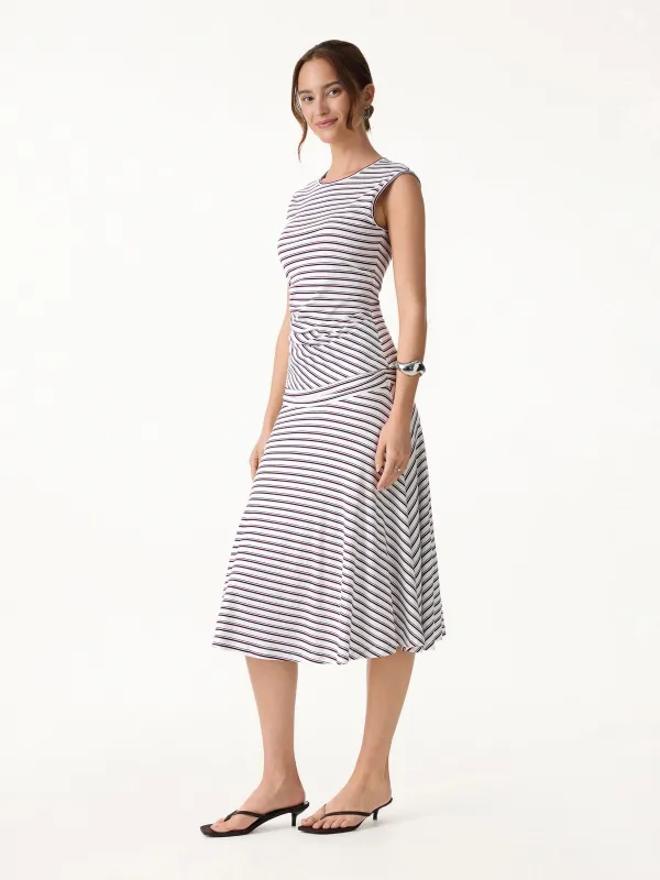 2Pcs Set Striped Tucked Sleeveless Bra Top & Circle Flare Ruched Midi Skirt made by OGLmove