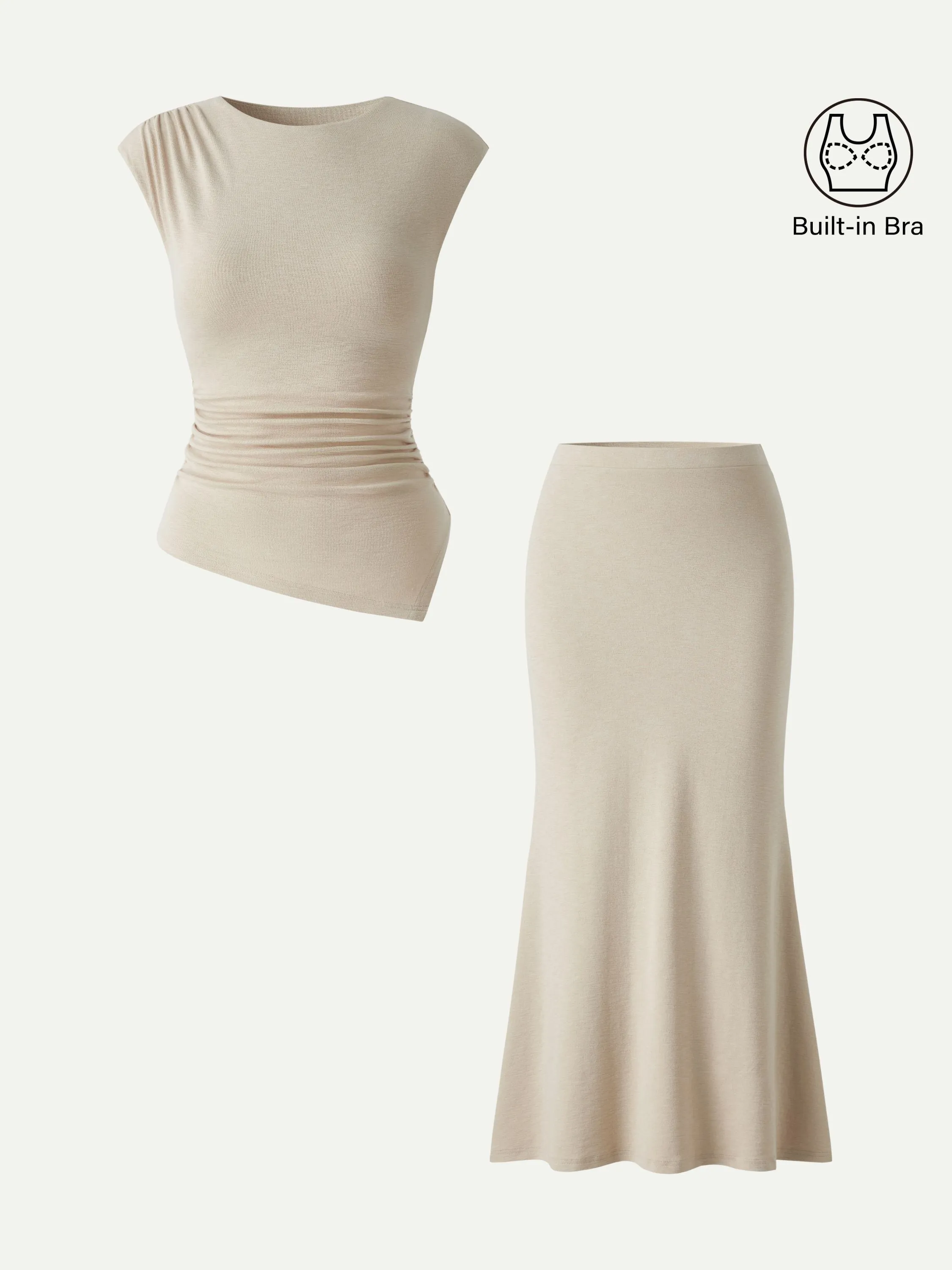 2Pcs Set Cap Sleeve Asymmetrical Bra Top & Mermaid Flare Maxi Skirt sold by OGLmove product image thumbnail 4