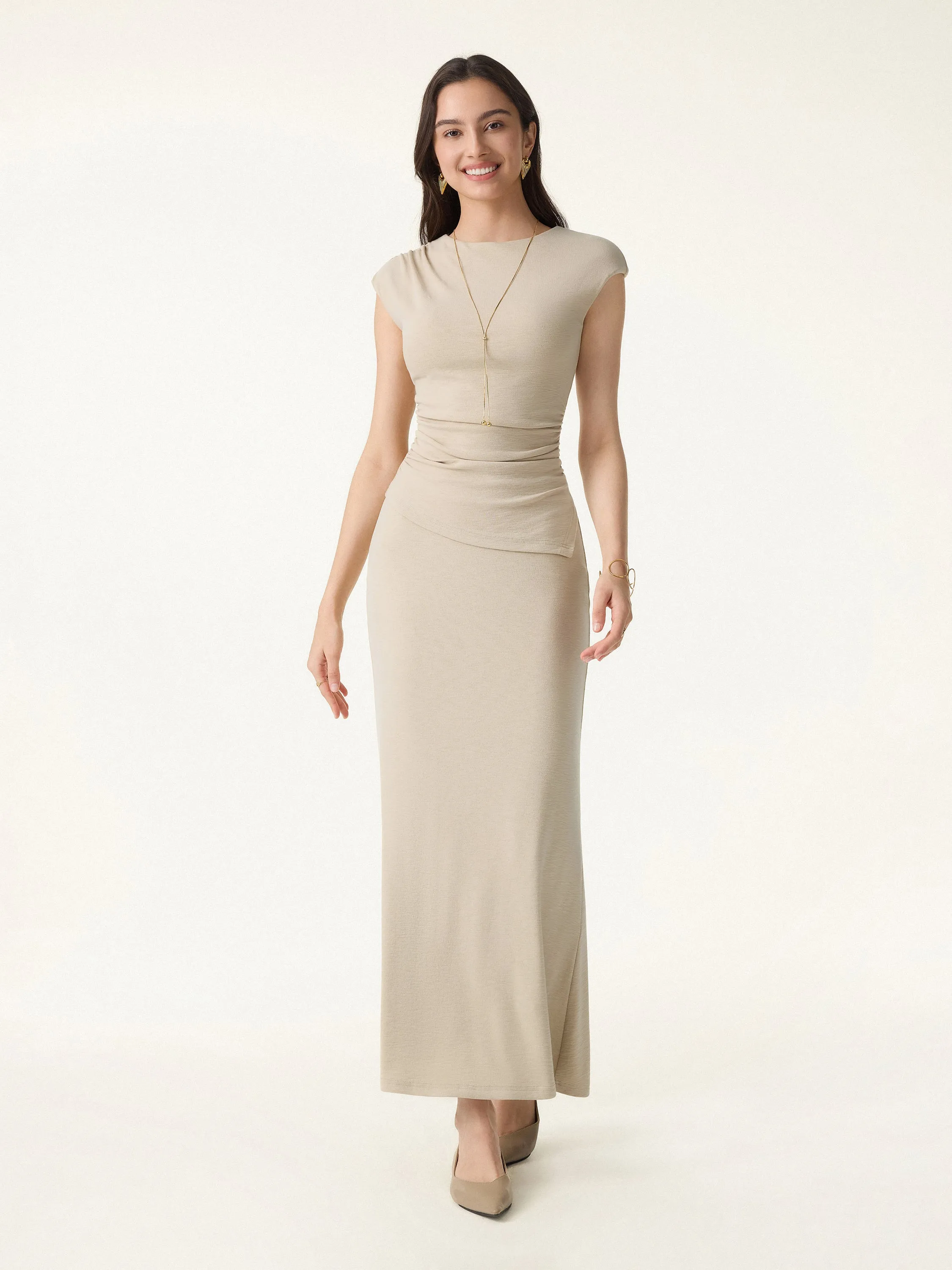 2Pcs Set Cap Sleeve Asymmetrical Bra Top & Mermaid Flare Maxi Skirt sold by OGLmove product image thumbnail 3