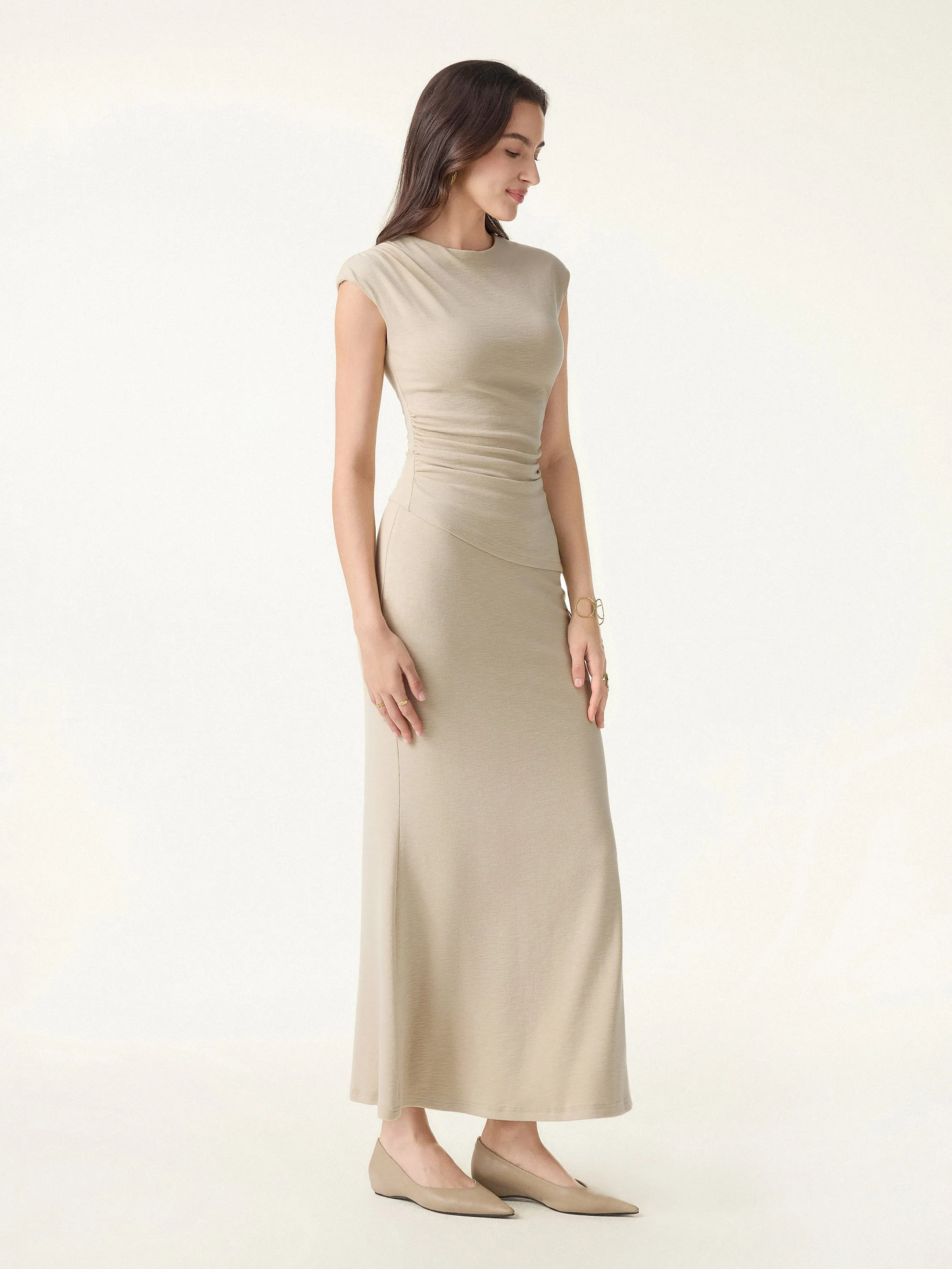 2Pcs Set Cap Sleeve Asymmetrical Bra Top & Mermaid Flare Maxi Skirt sold by OGLmove product image thumbnail 2