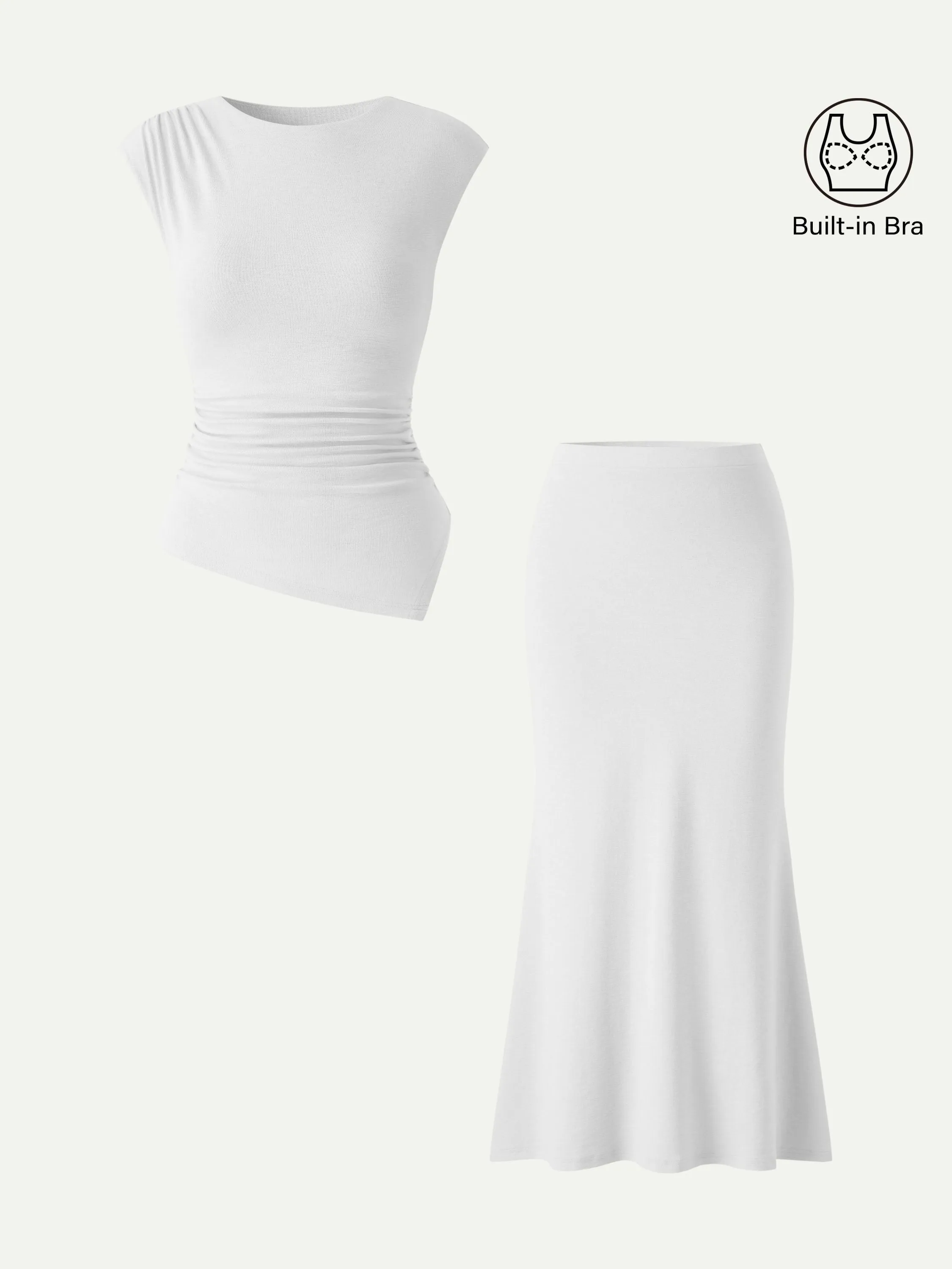 2Pcs Set Cap Sleeve Asymmetrical Bra Top & Mermaid Flare Maxi Skirt sold by OGLmove product image thumbnail 5