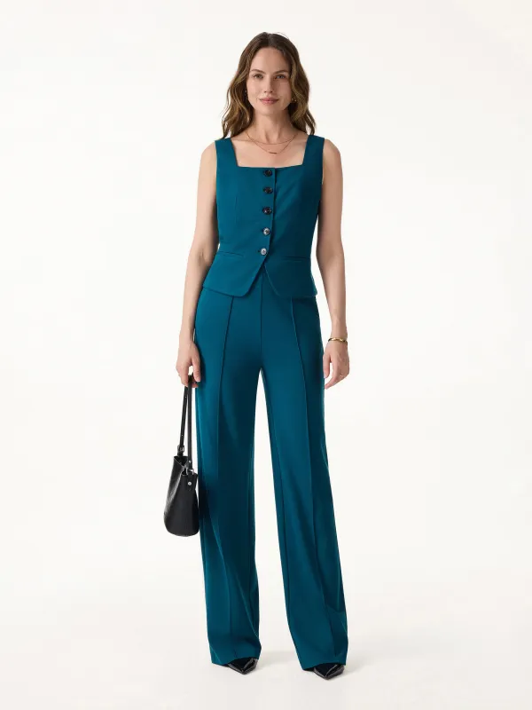 2Pcs Set Square Neck Waistcoat with Pockets & Wide Leg Ankled Pants made by OGLmove