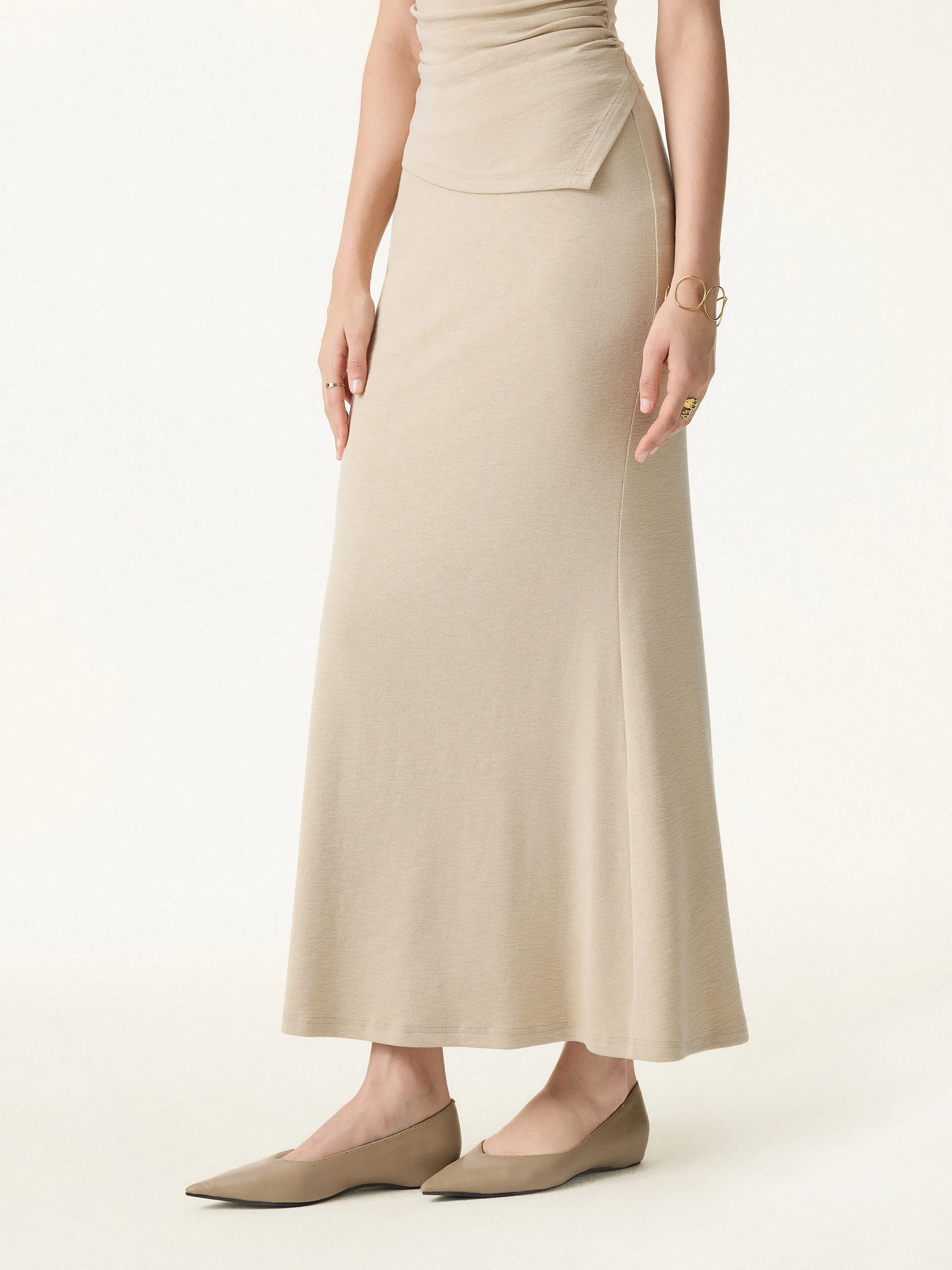 Matte Smooth Drapey Mermaid Flare Maxi Skirt sold by OGLmove product image thumbnail 3